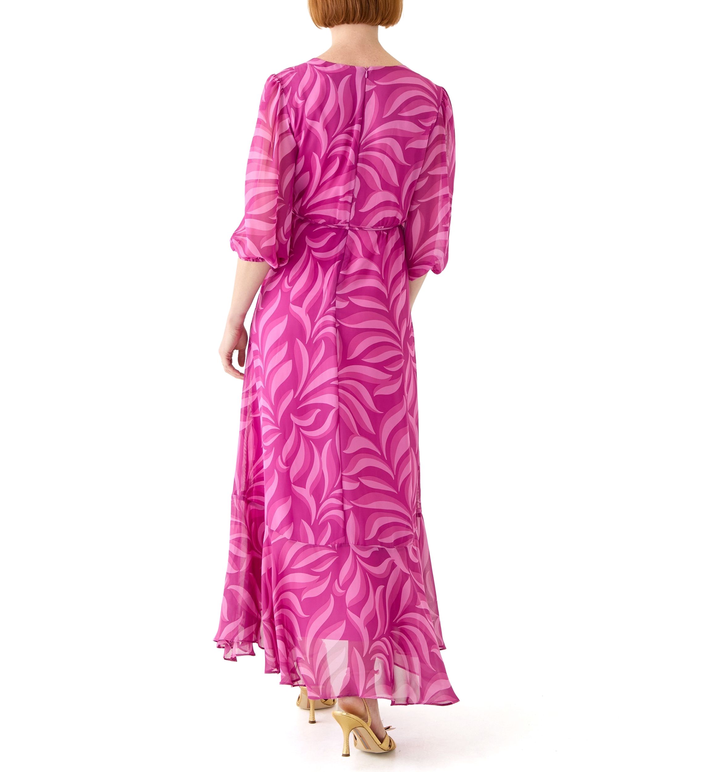 Womens V-Neck Printed Chiffon Fit and Flare Dress