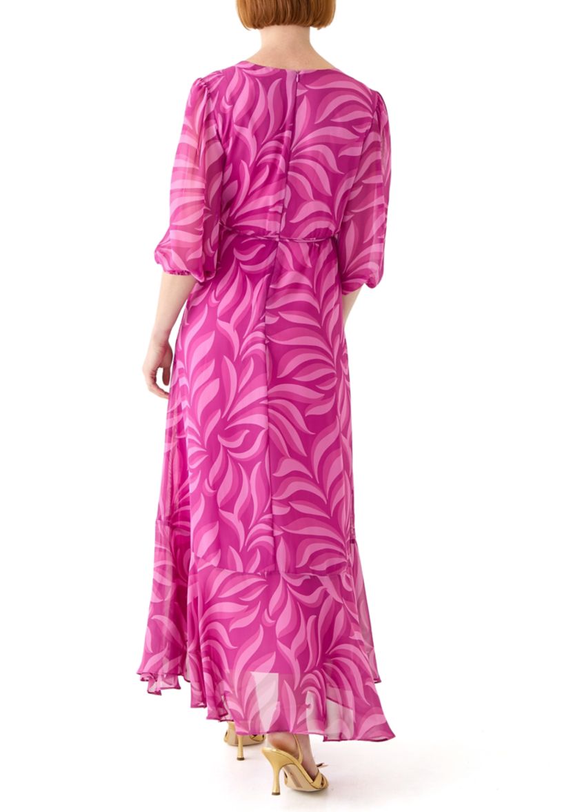 Womens V-Neck Printed Chiffon Fit and Flare Dress