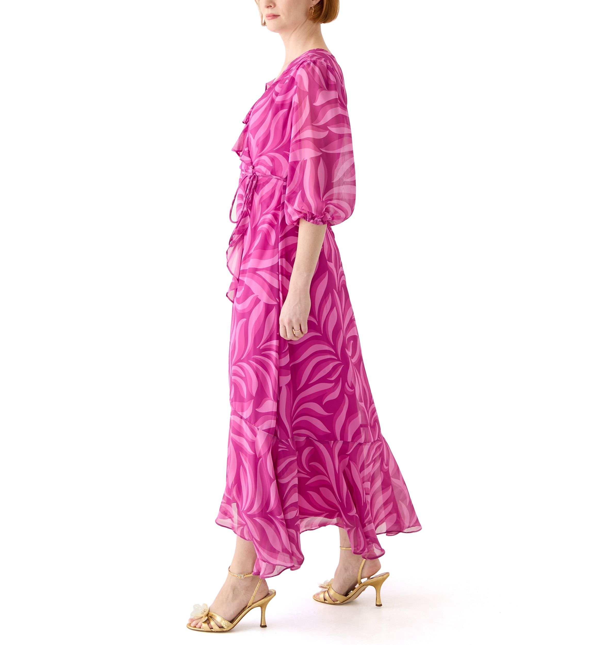 Womens V-Neck Printed Chiffon Fit and Flare Dress