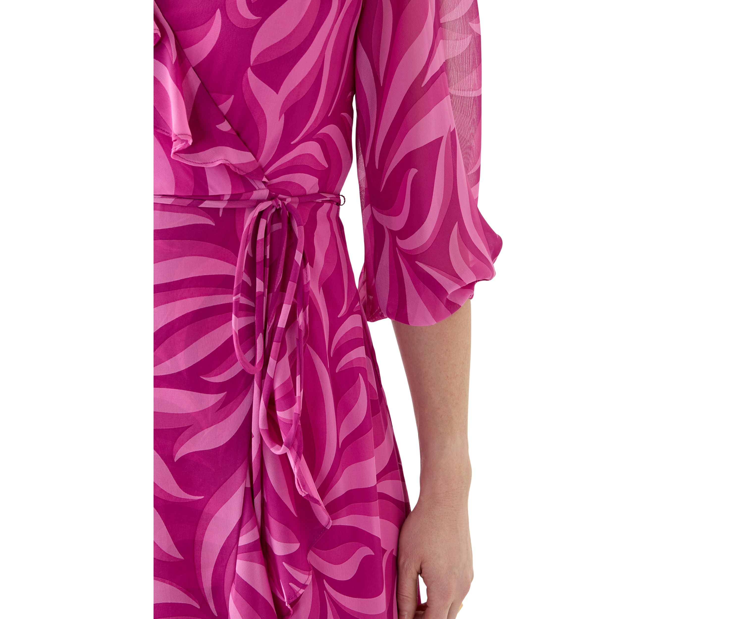 Womens V-Neck Printed Chiffon Fit and Flare Dress