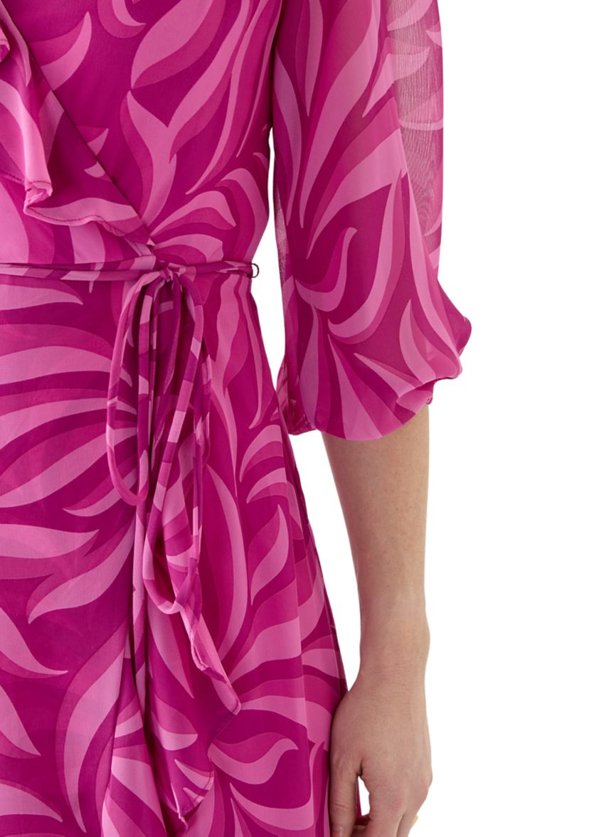 Womens V-Neck Printed Chiffon Fit and Flare Dress