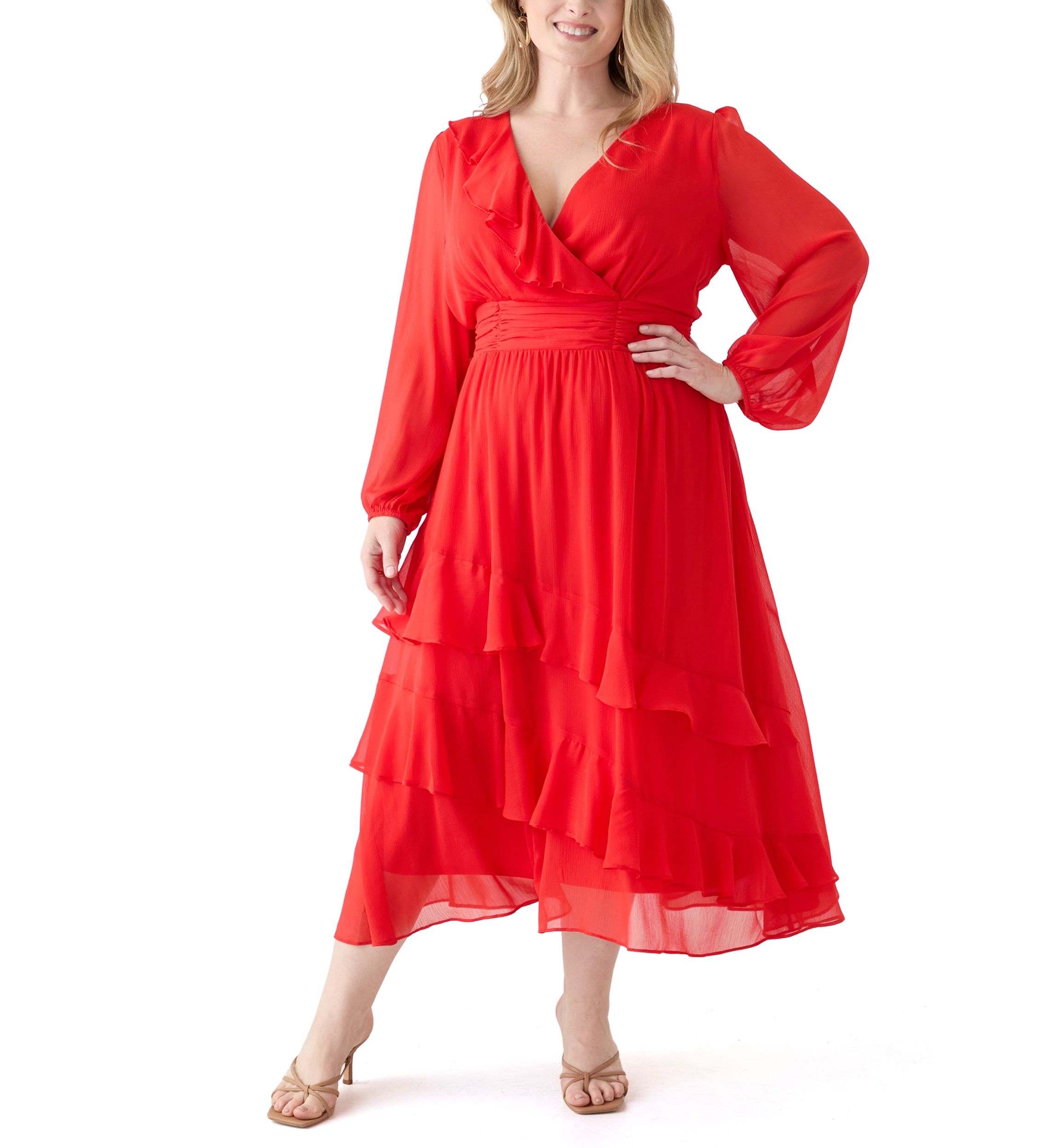 Plus Size Solid Chiffon Fit and Flare Dress