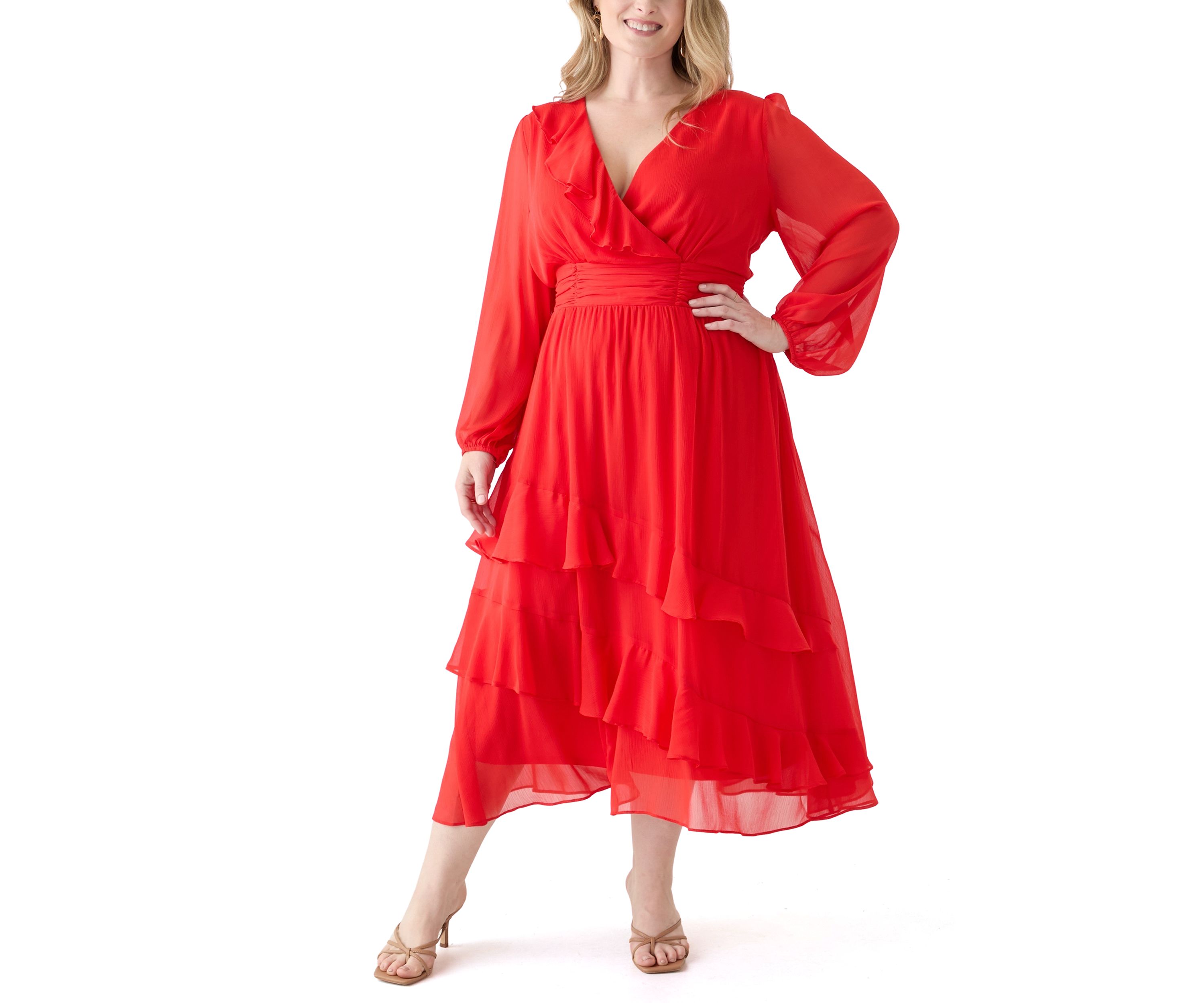 Plus Size Solid Chiffon Fit and Flare Dress
