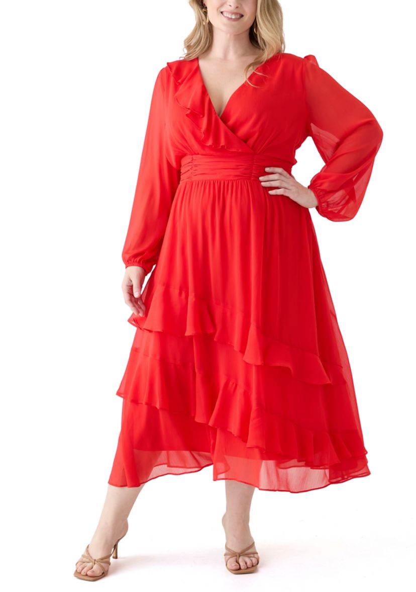 Plus Size Solid Chiffon Fit and Flare Dress
