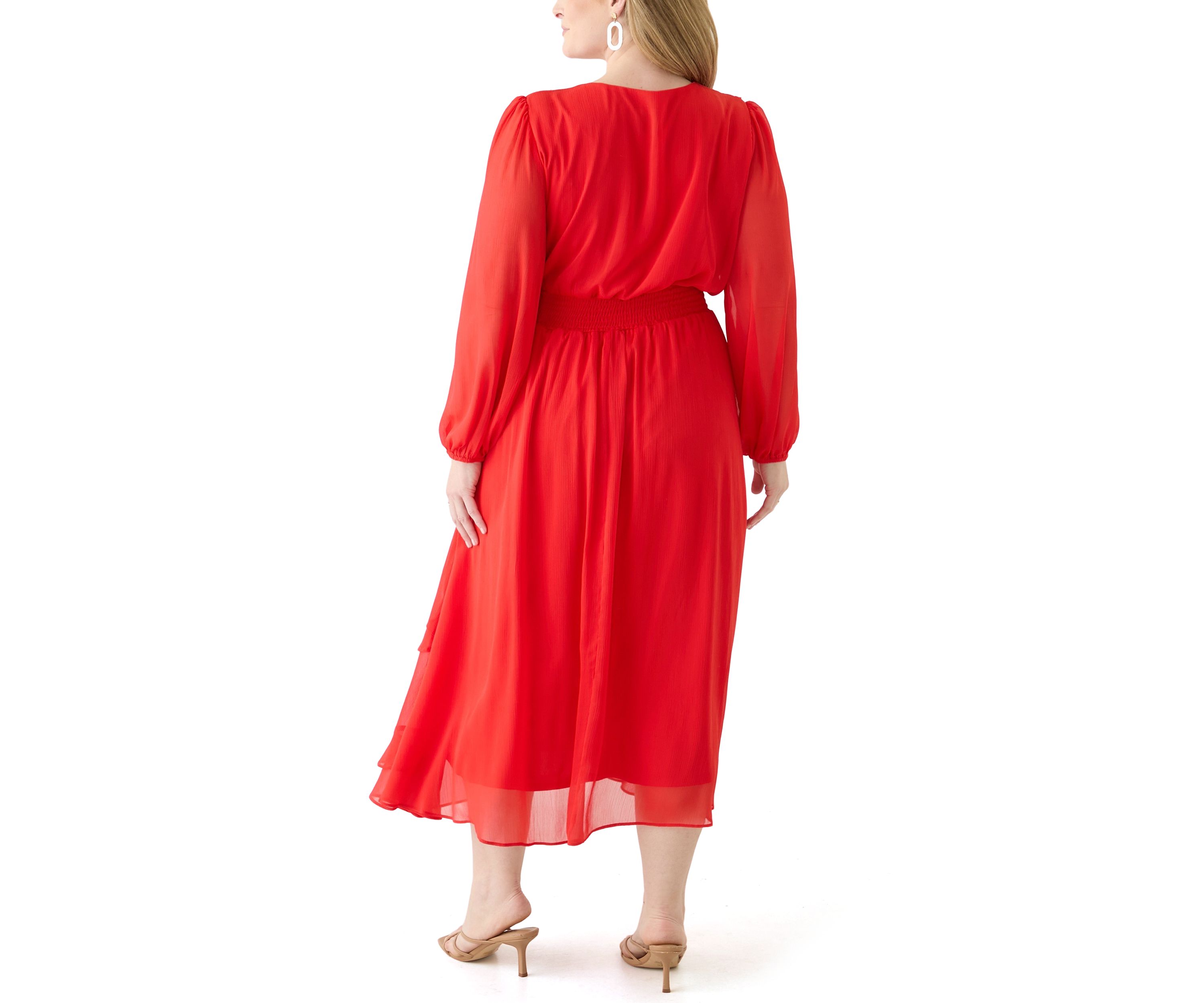 Plus Size Solid Chiffon Fit and Flare Dress