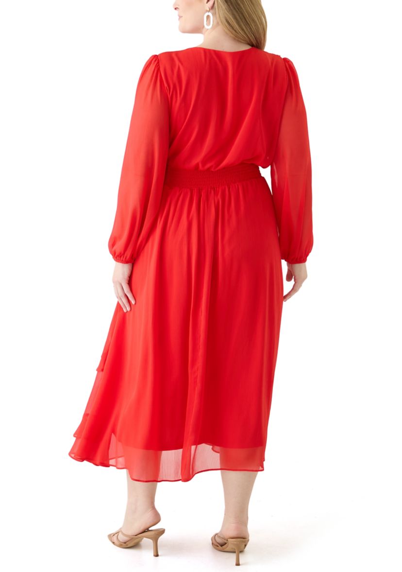 Plus Size Solid Chiffon Fit and Flare Dress