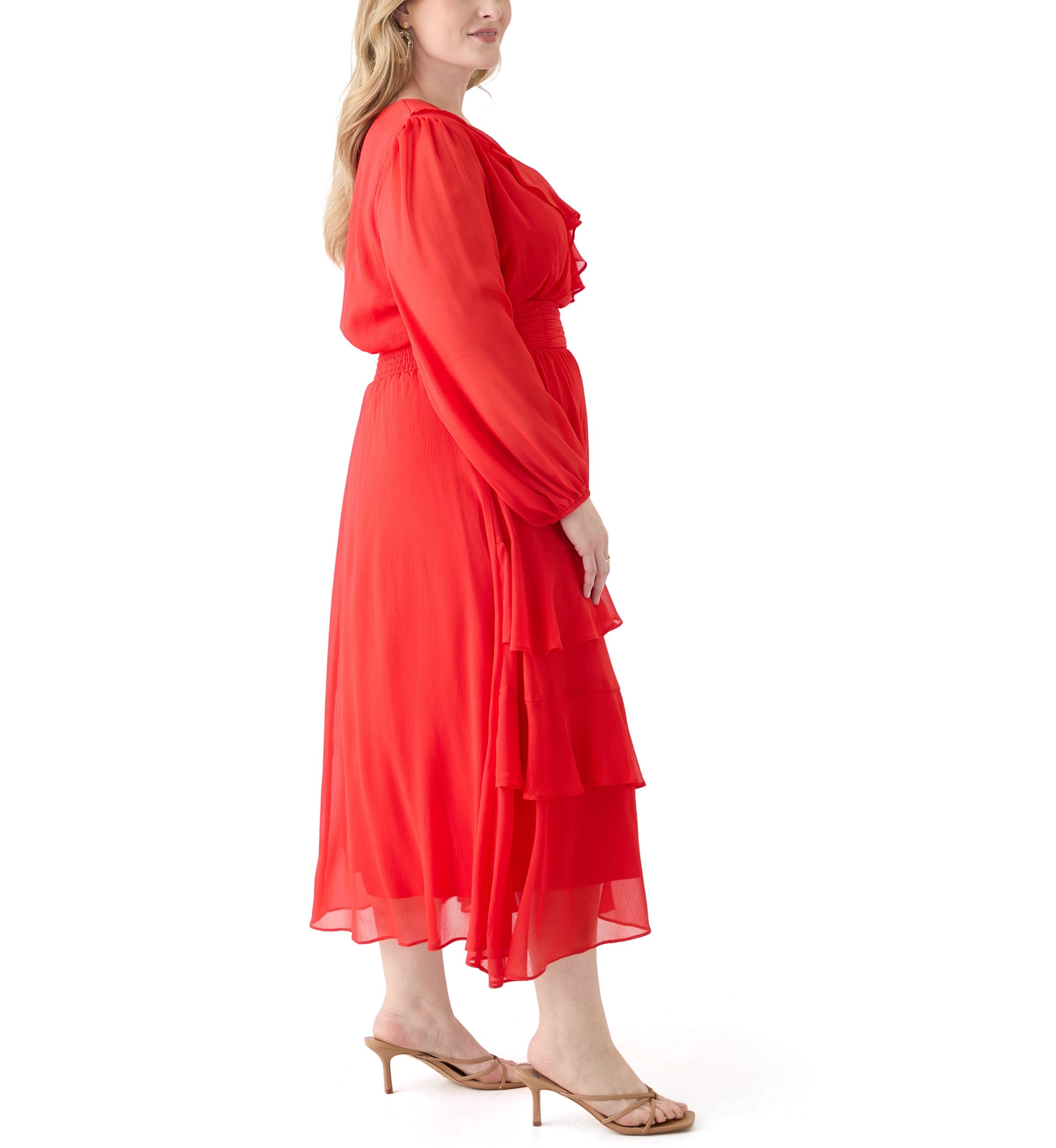 Plus Size Solid Chiffon Fit and Flare Dress