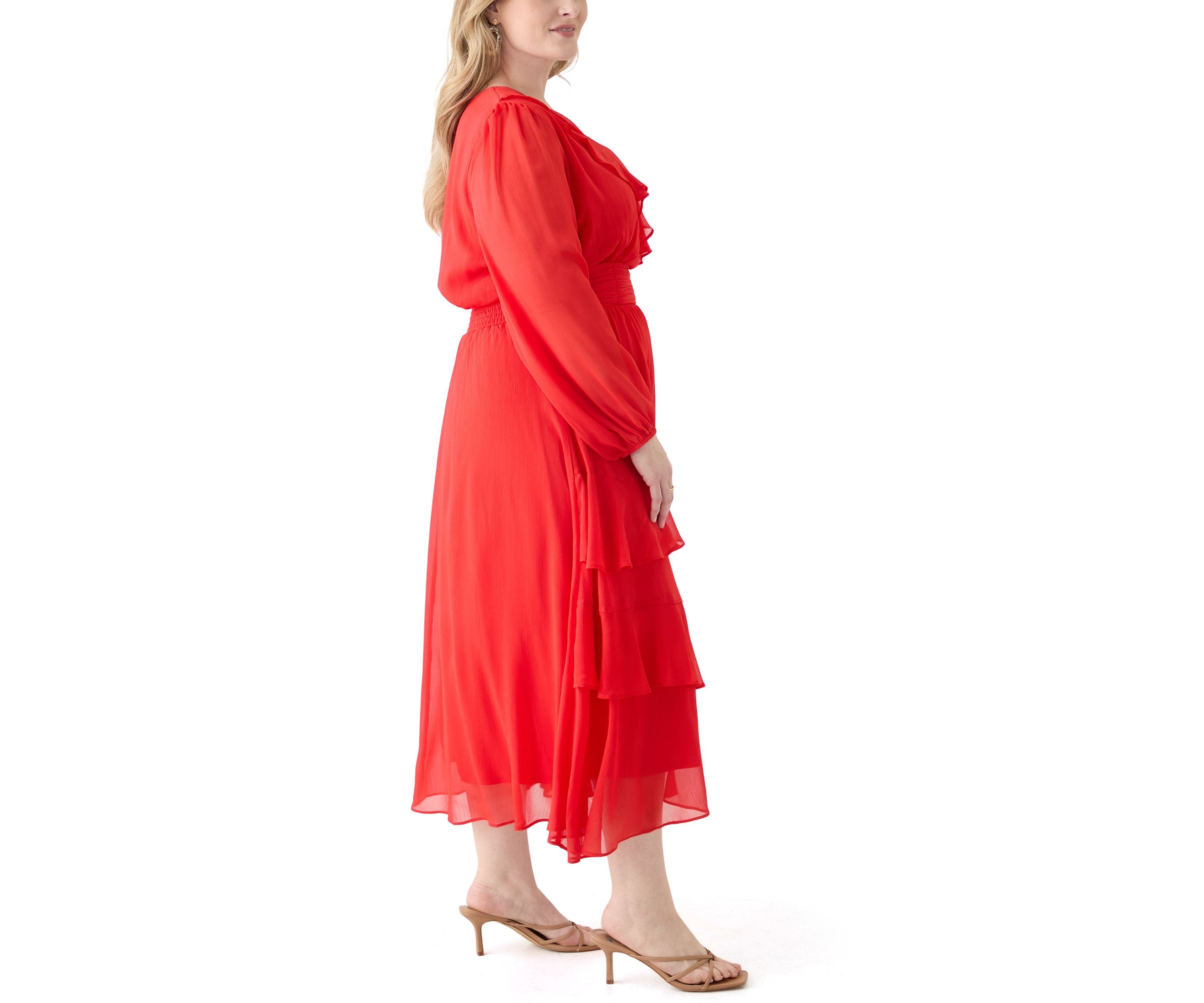 Plus Size Solid Chiffon Fit and Flare Dress
