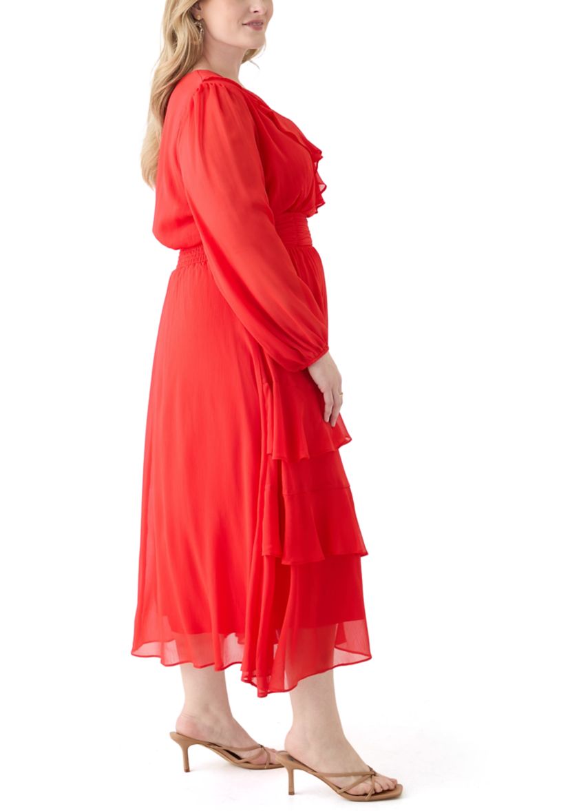 Plus Size Solid Chiffon Fit and Flare Dress