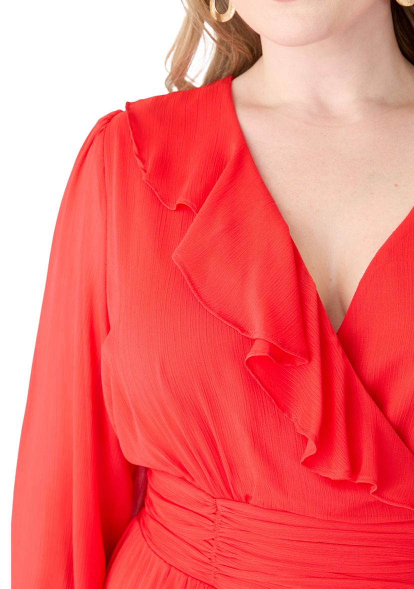 Plus Size Solid Chiffon Fit and Flare Dress