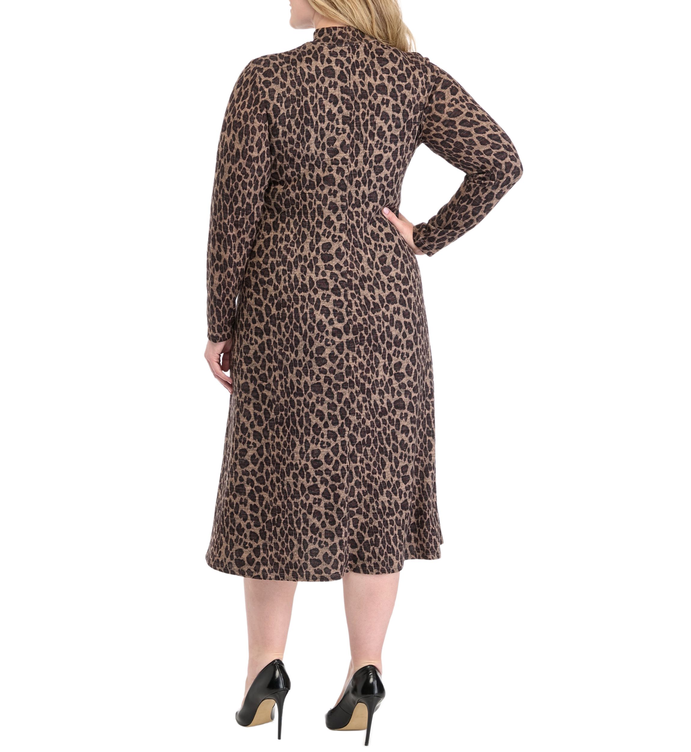 Plus Size Long Sleeve High Neck Printed Fit and Flare Dress