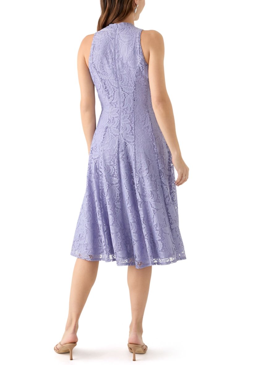 Womens Sleeveless V-Neck Solid Lace Dress