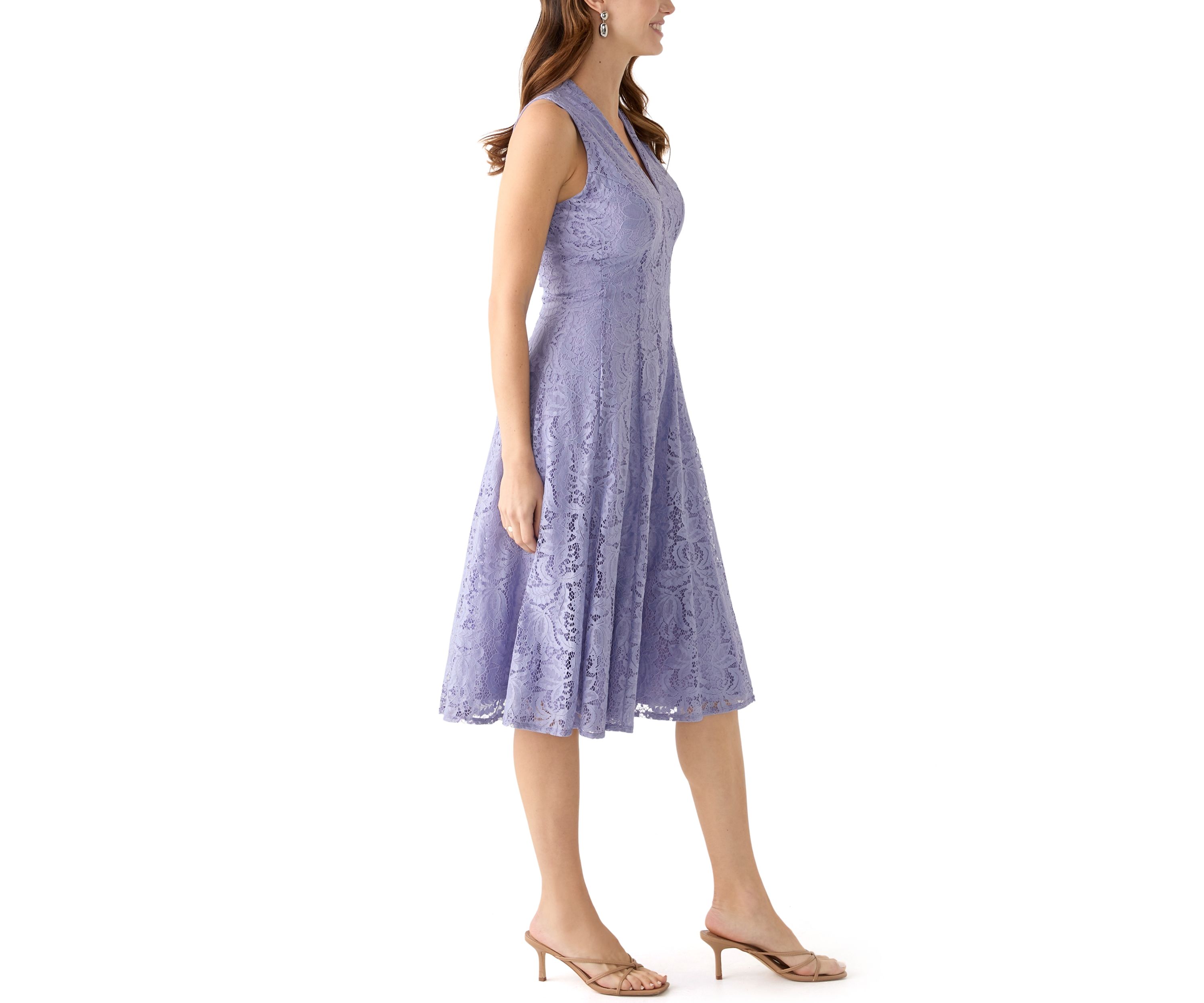 Womens Sleeveless V-Neck Solid Lace Dress