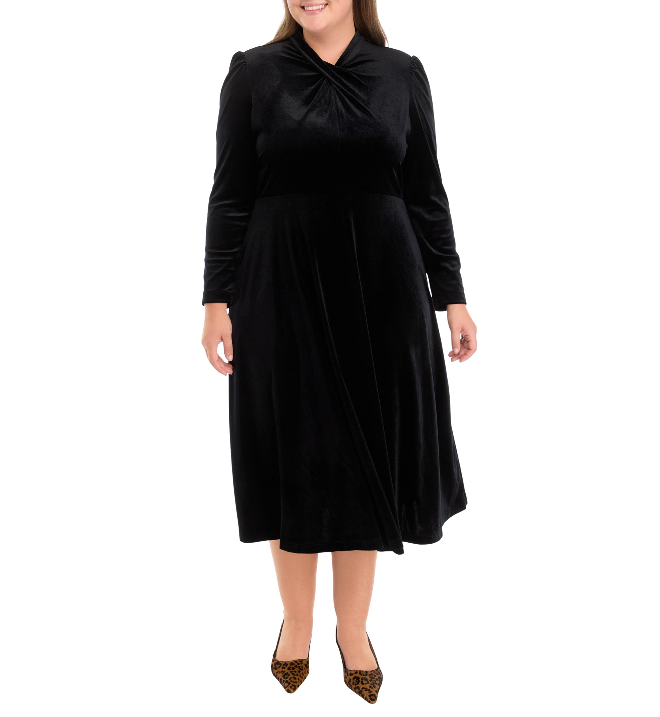 Plus Size Long Sleeve Solid Velvet Dress