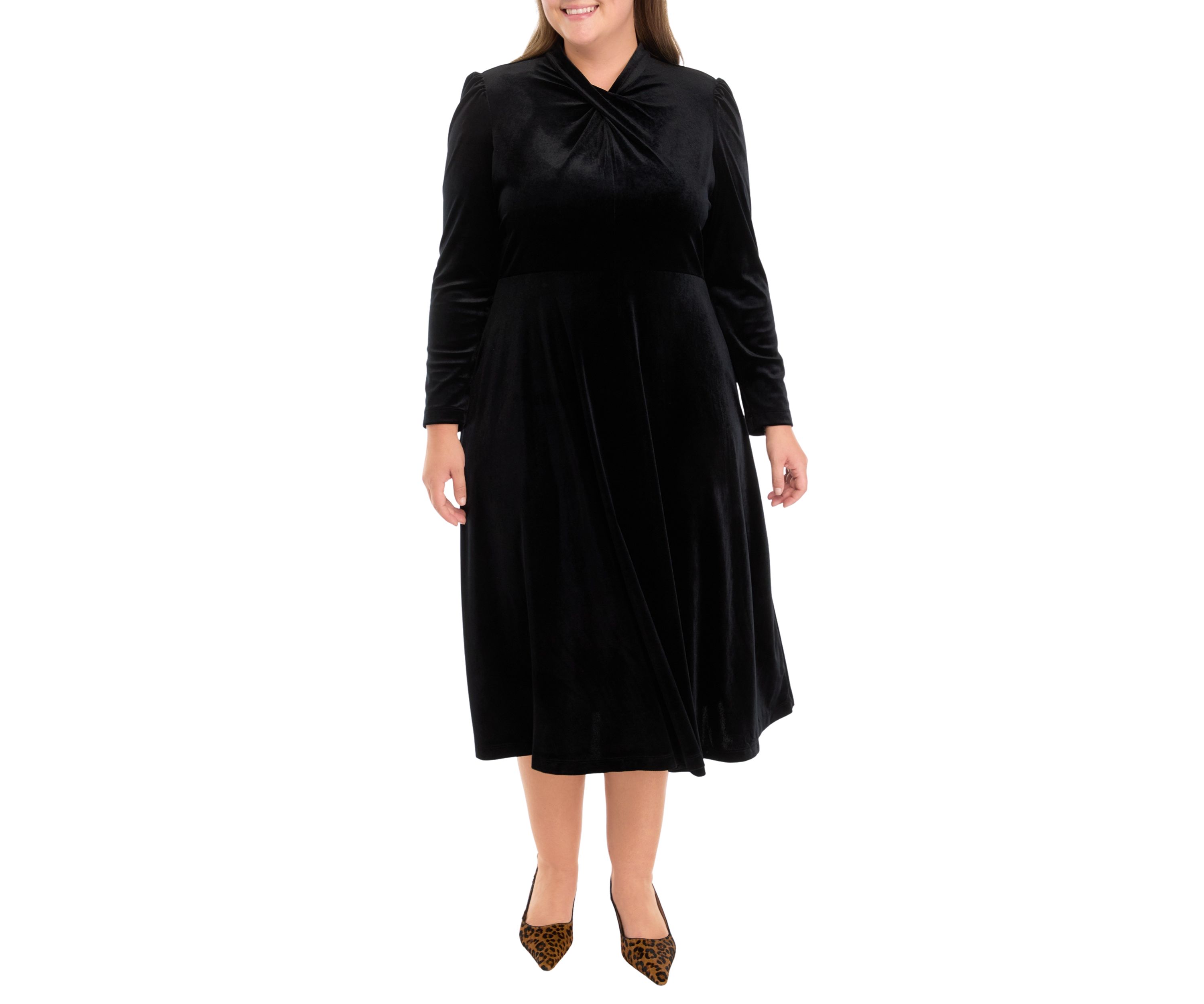 Plus Size Long Sleeve Solid Velvet Dress
