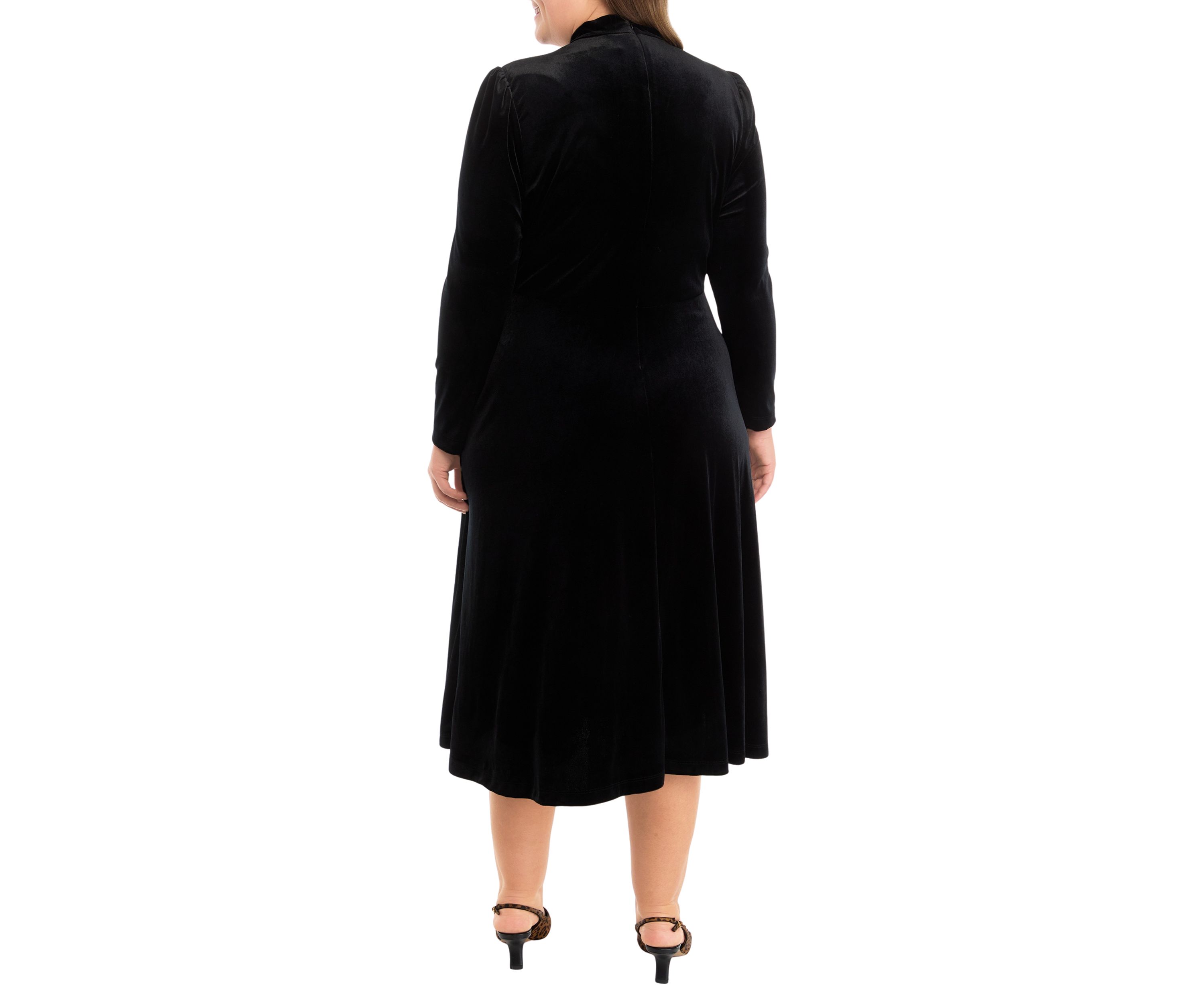 Plus Size Long Sleeve Solid Velvet Dress