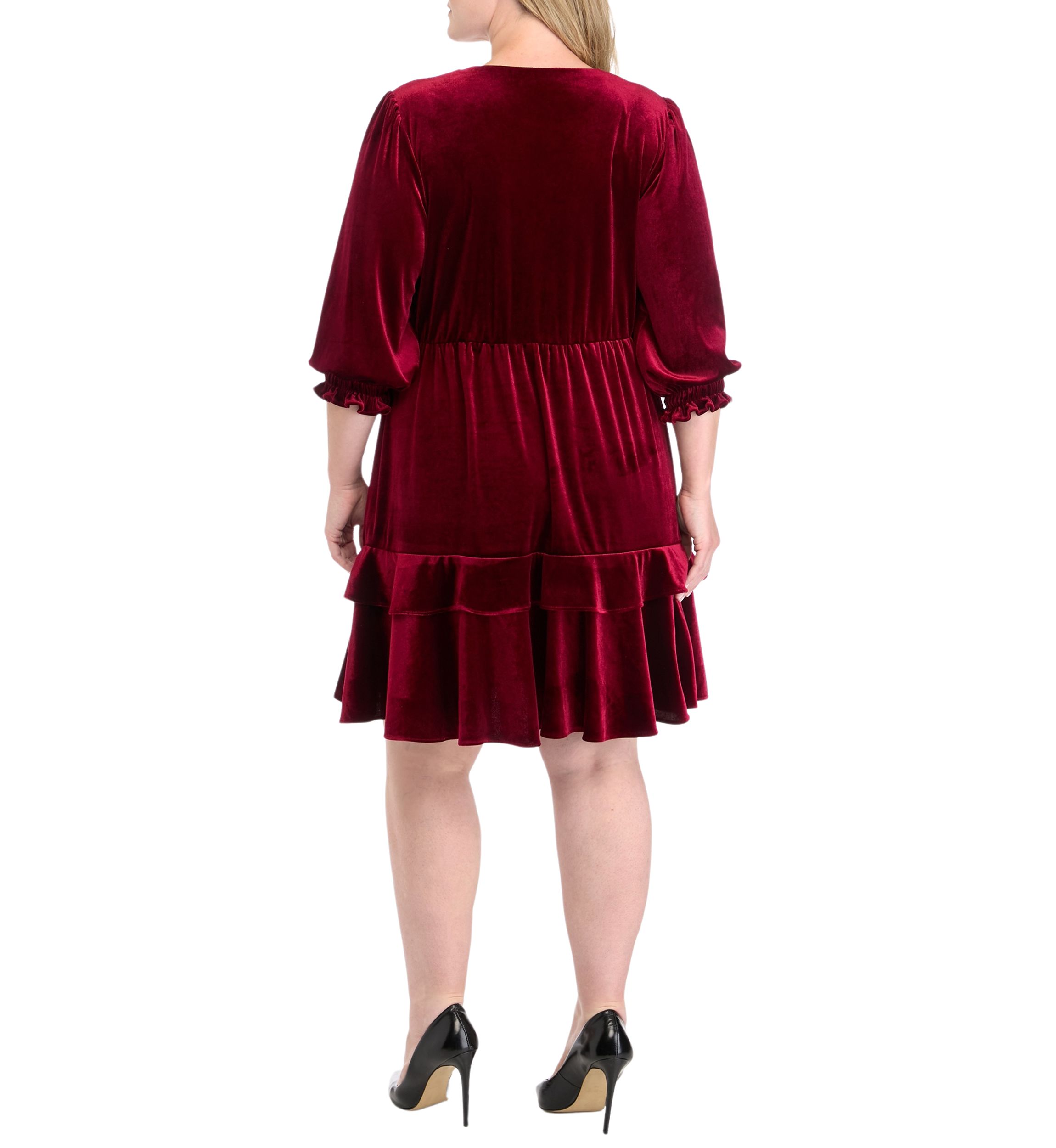 Plus Size 3/4 Sleeve V-Neck Burnout Babydoll Dress