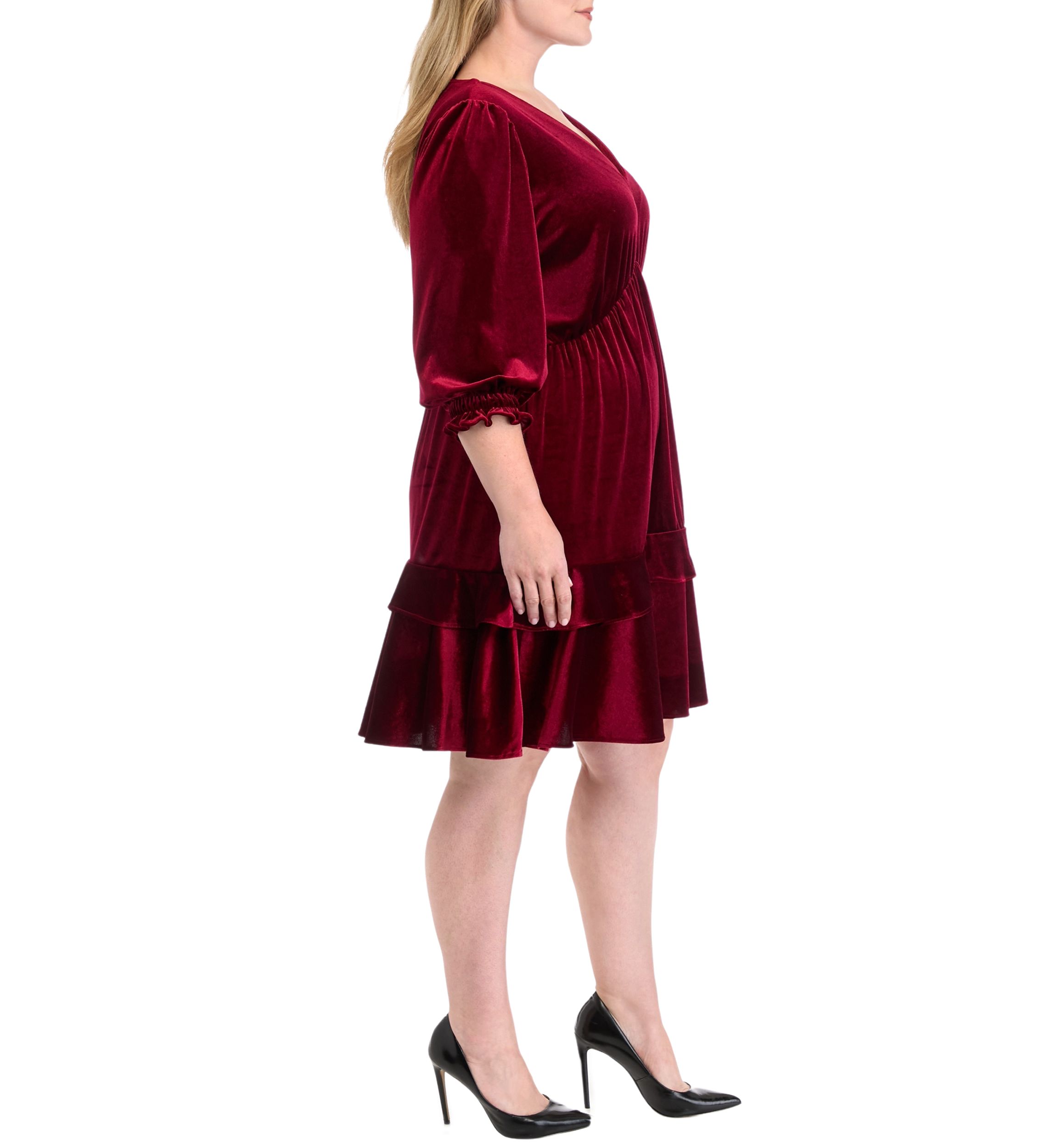 Plus Size 3/4 Sleeve V-Neck Burnout Babydoll Dress