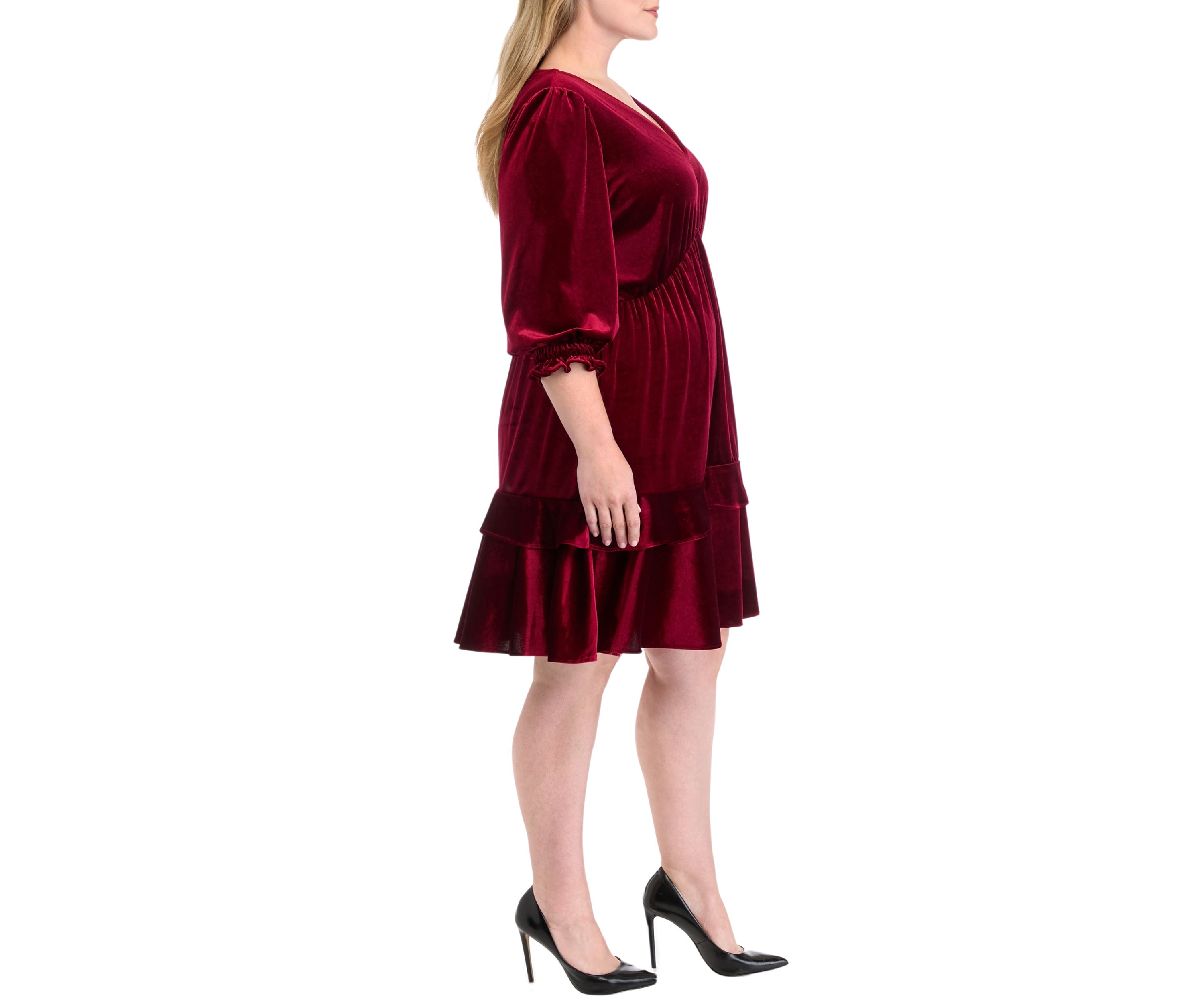 Plus Size 3/4 Sleeve V-Neck Burnout Babydoll Dress