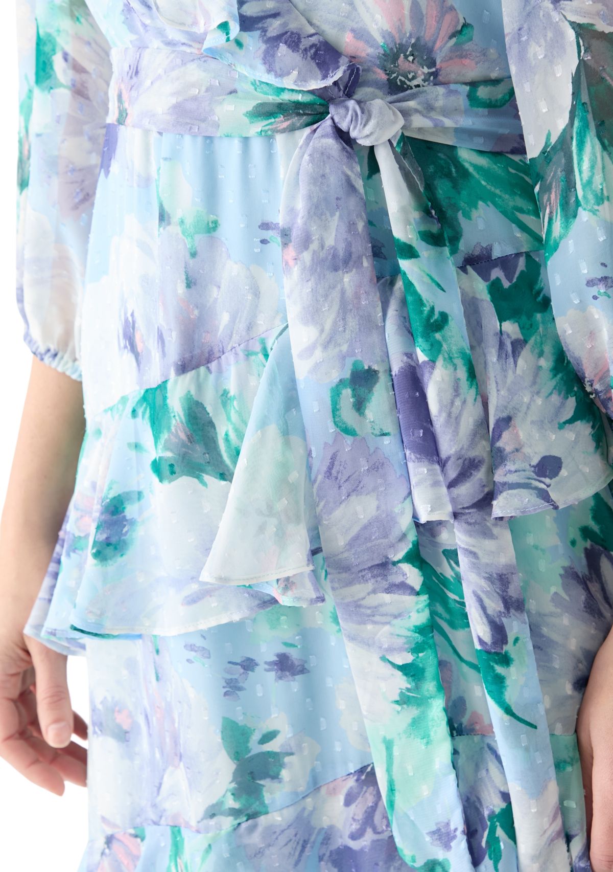 Womens 3/4 Sleeve V-Neck Floral Print Maxi Dress