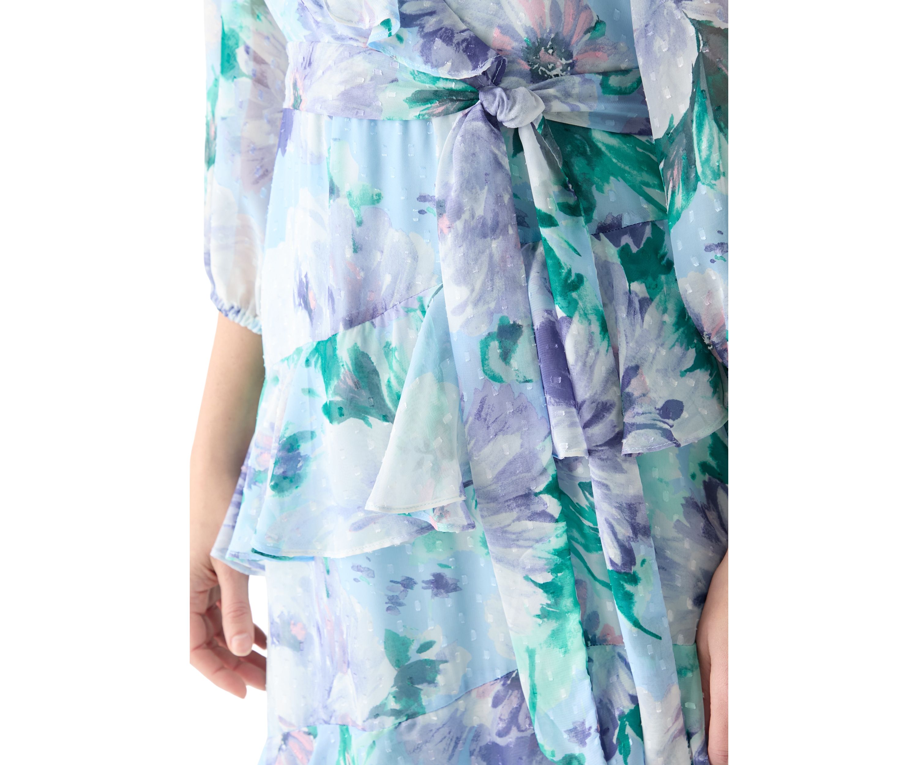 Womens 3/4 Sleeve V-Neck Floral Print Maxi Dress