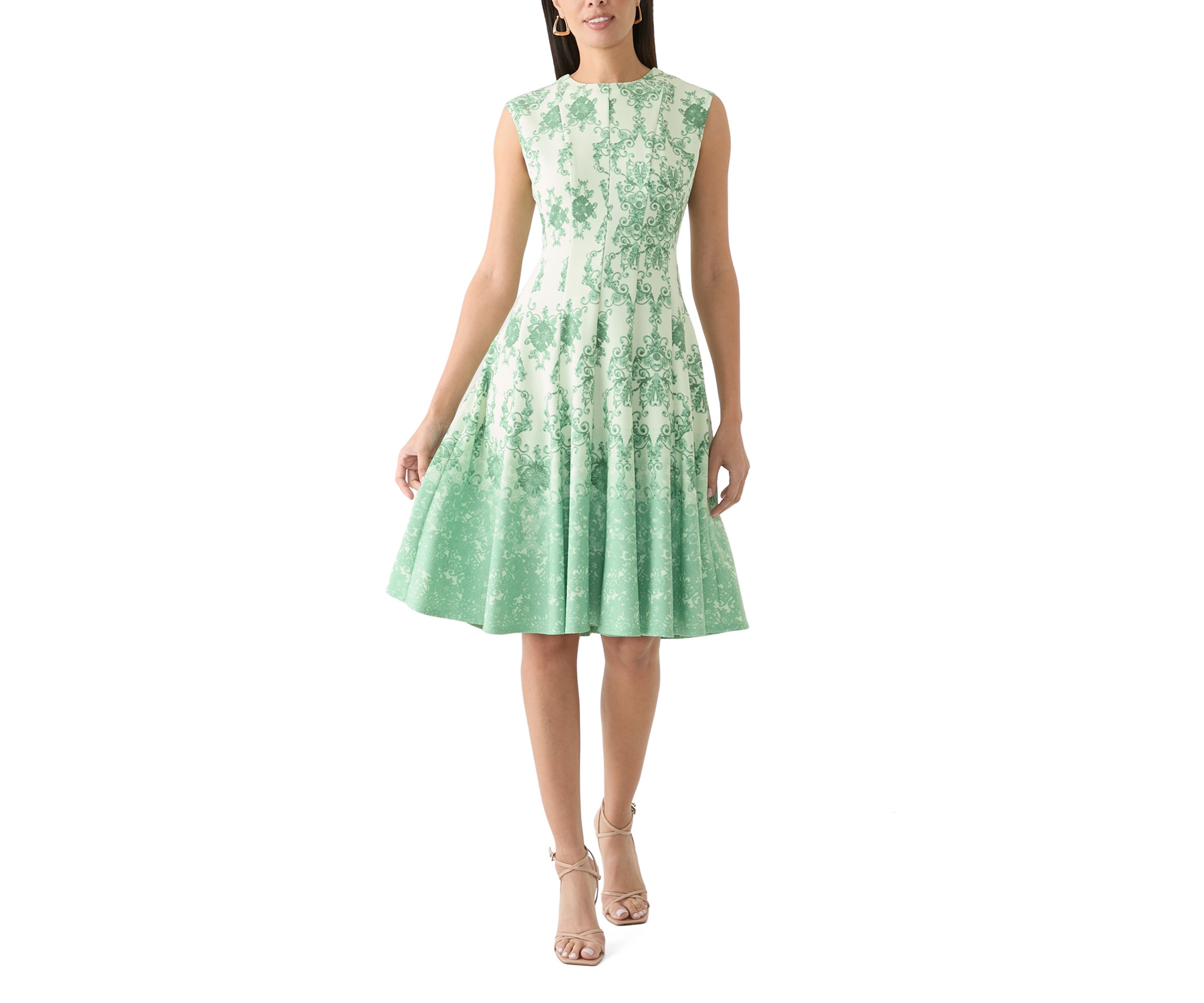 Womens Cap Sleeve Printed A-Line Dress