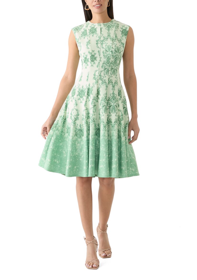 Womens Cap Sleeve Printed A-Line Dress