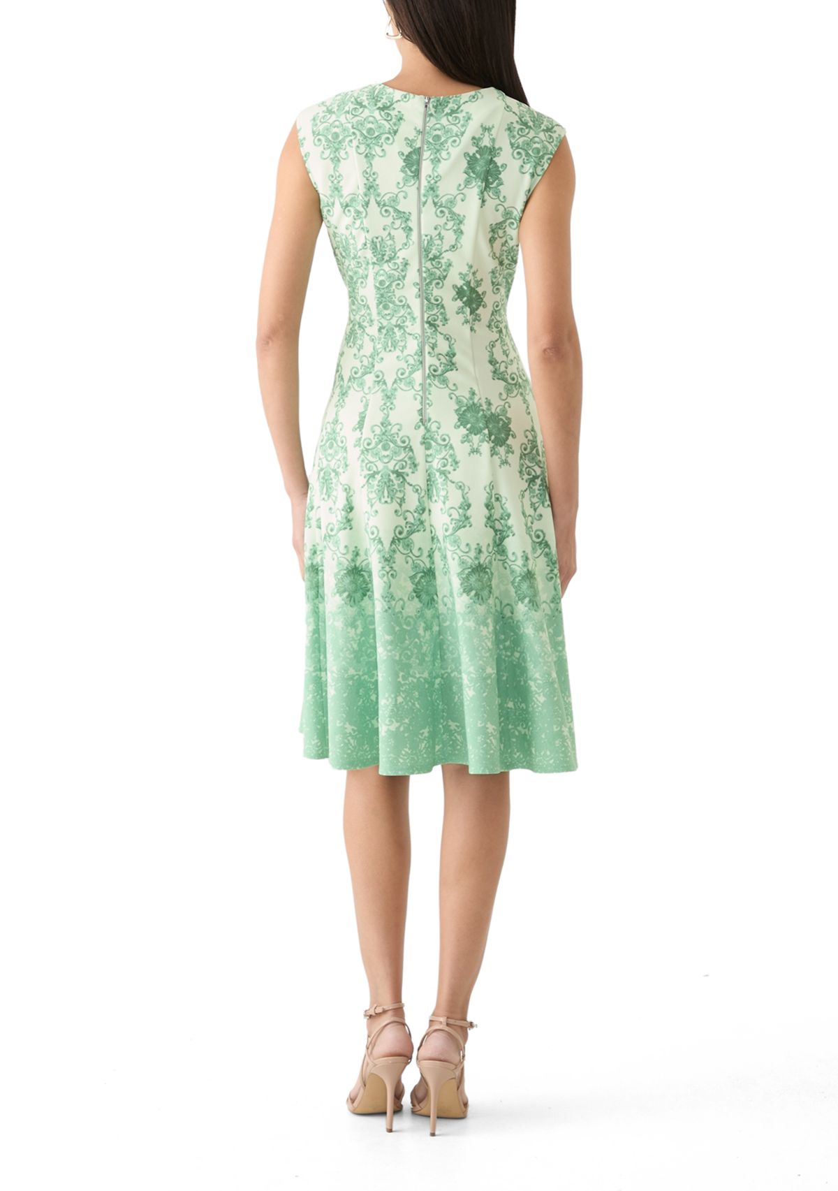Womens Cap Sleeve Printed A-Line Dress