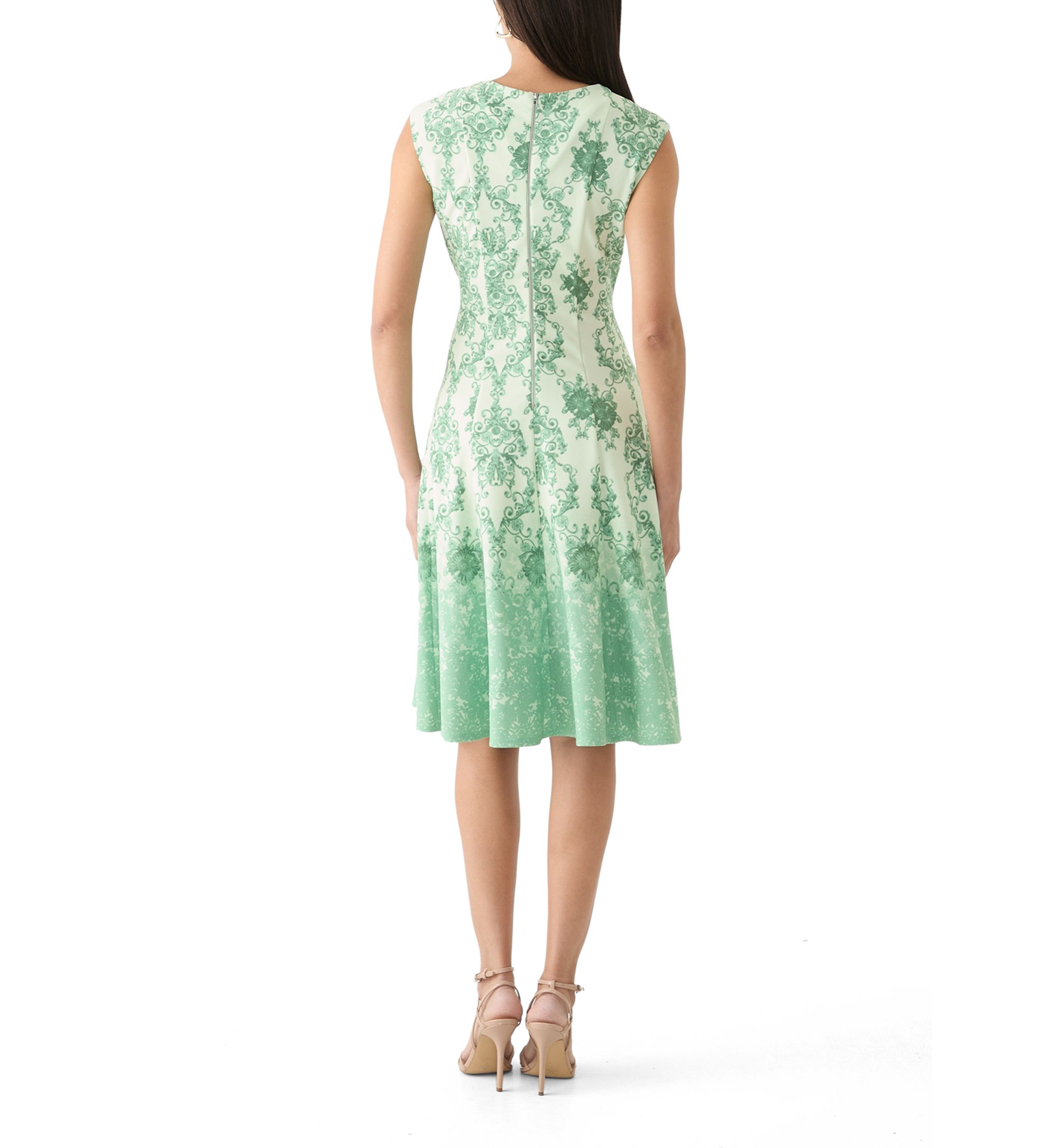 Womens Cap Sleeve Printed A-Line Dress