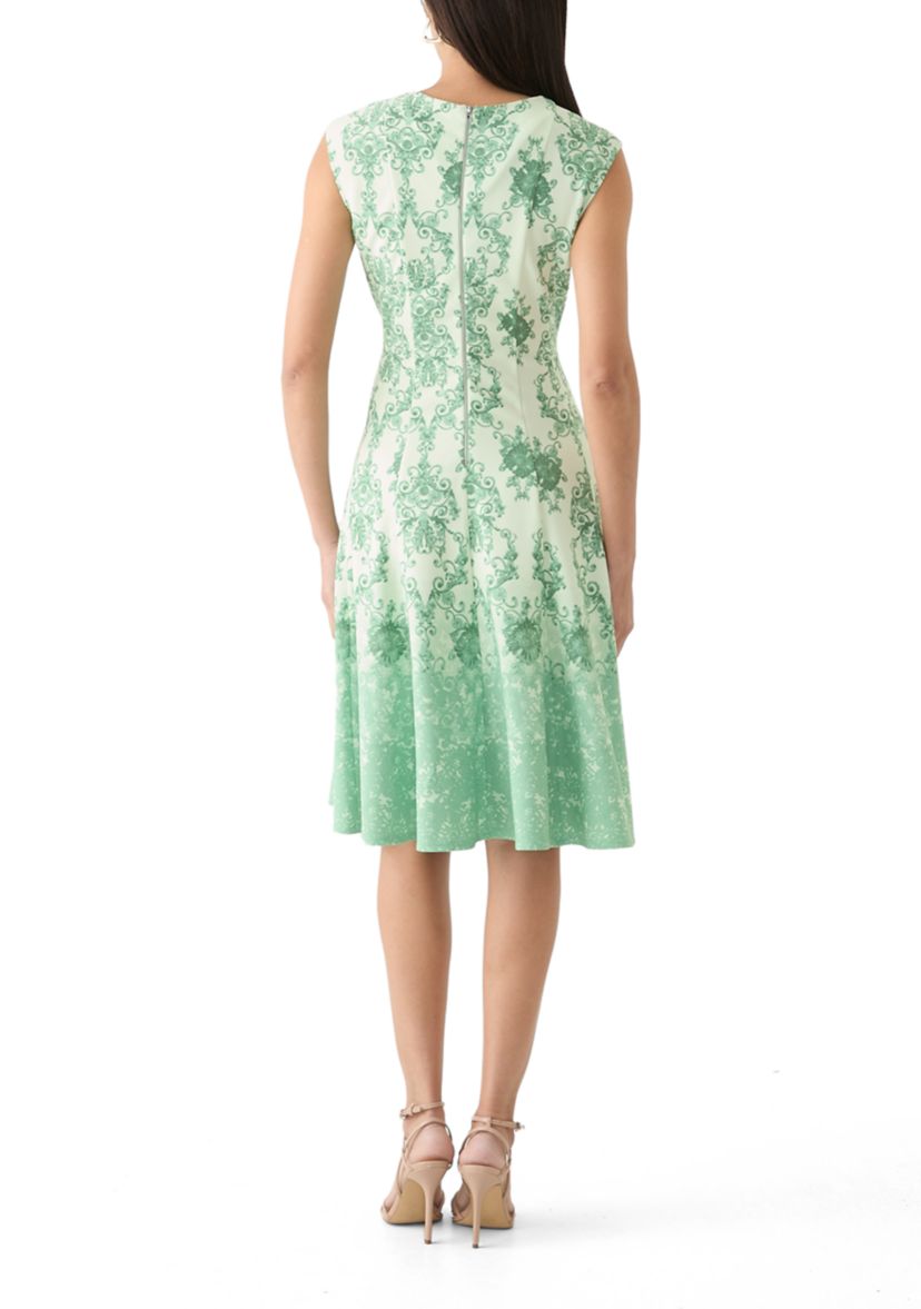 Womens Cap Sleeve Printed A-Line Dress