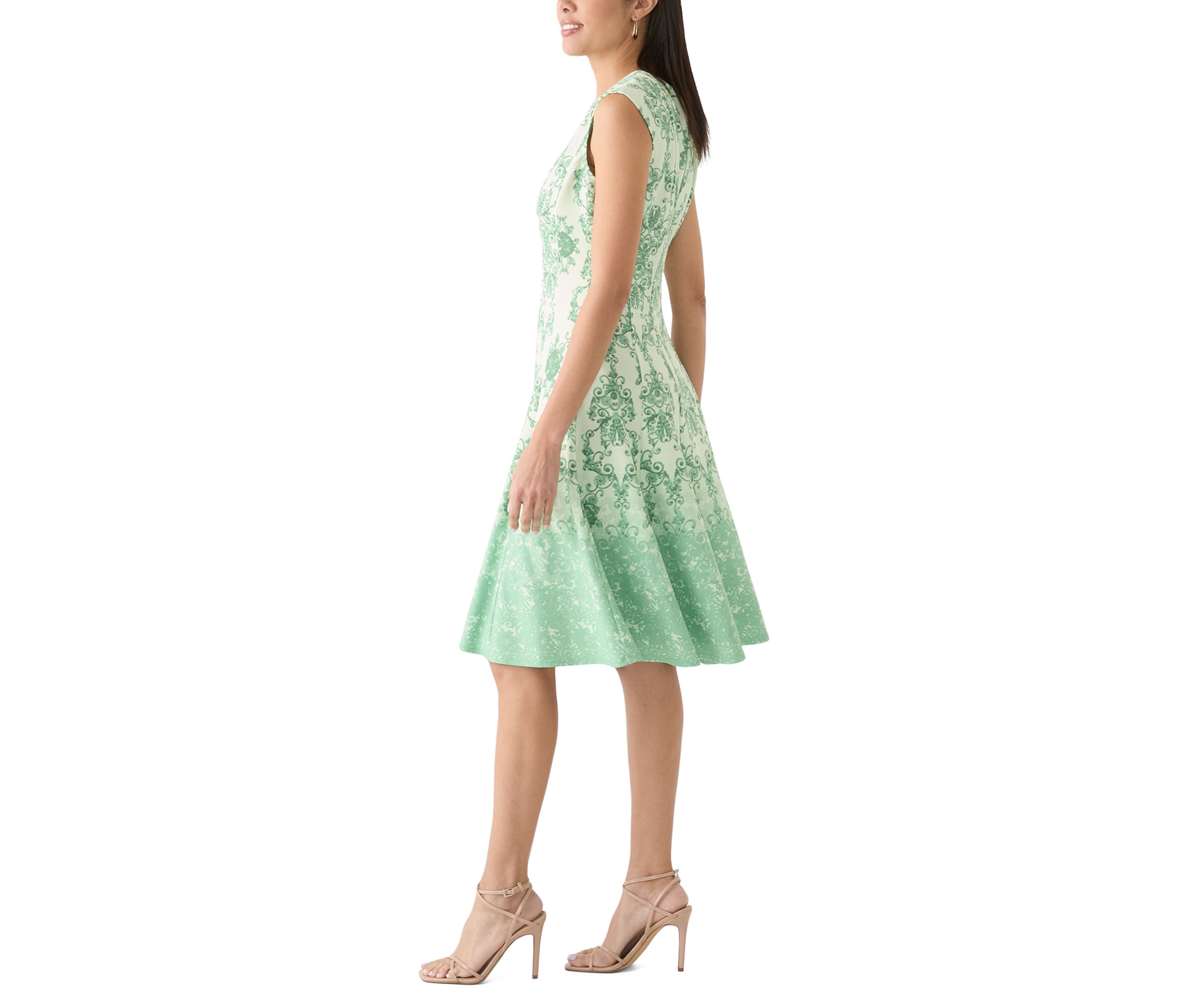 Womens Cap Sleeve Printed A-Line Dress