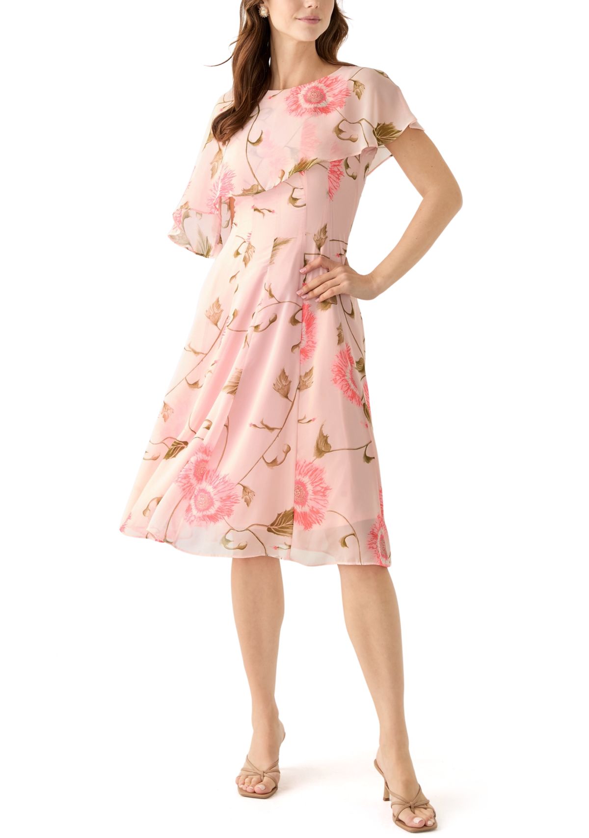 Womens Sleeveless Crew Neck Floral Print Dress