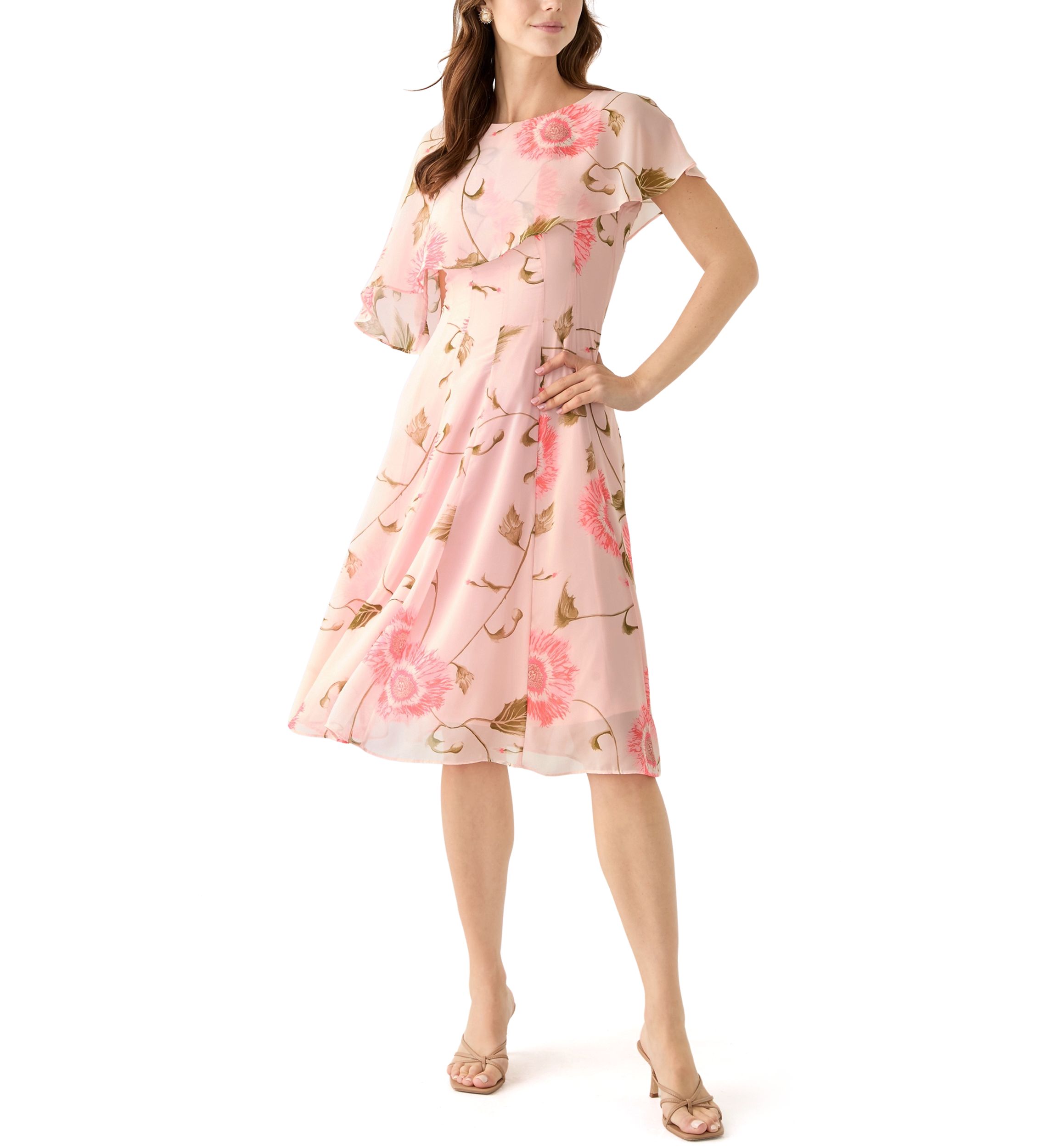 Womens Sleeveless Crew Neck Floral Print Dress