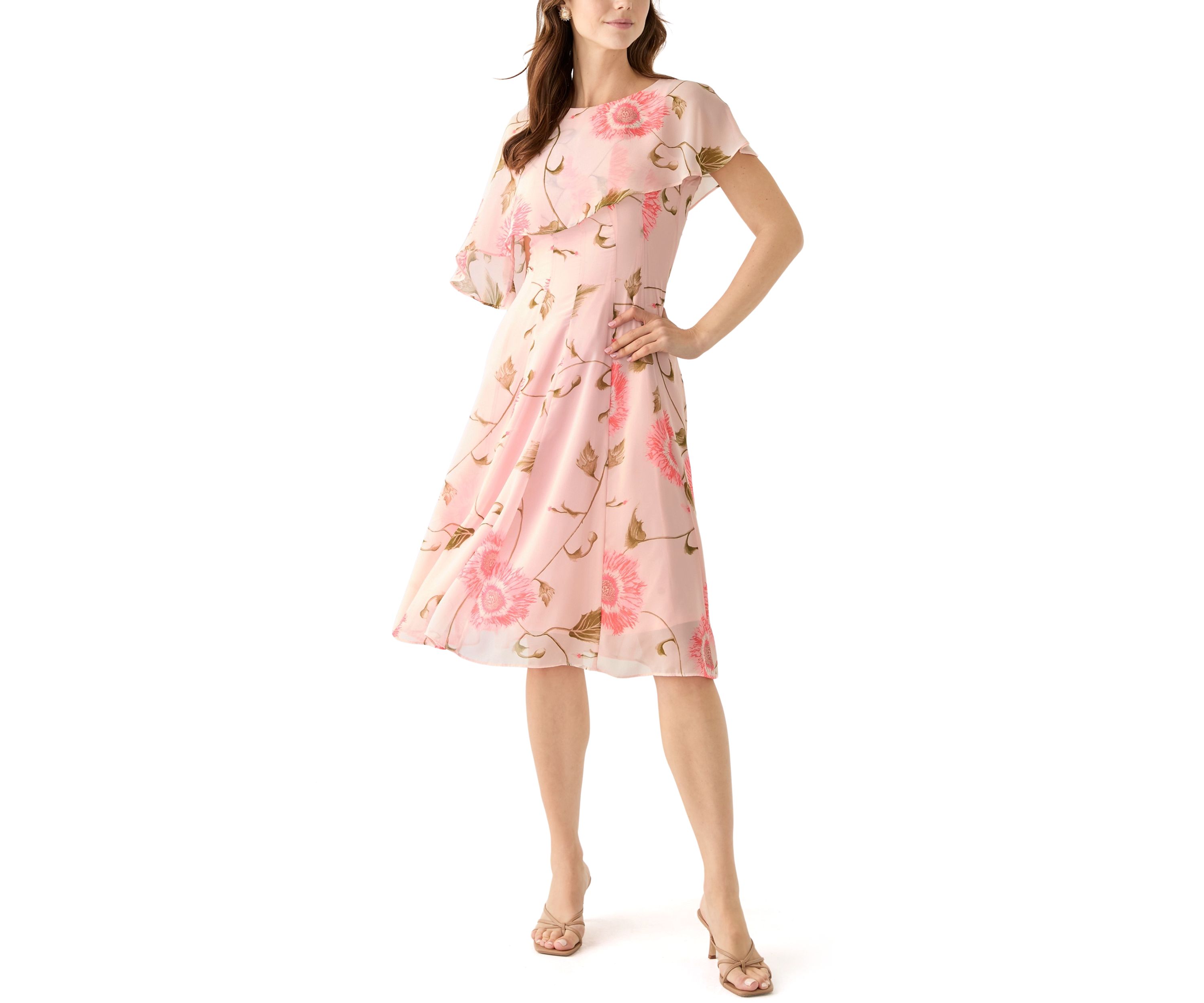 Womens Sleeveless Crew Neck Floral Print Dress
