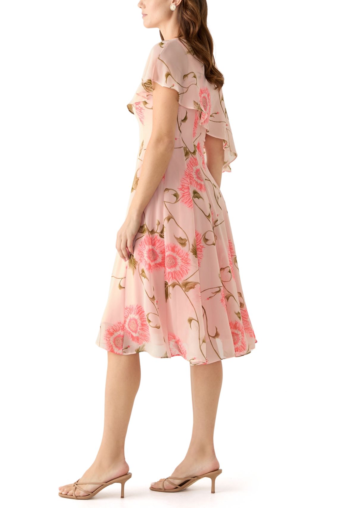 Womens Sleeveless Crew Neck Floral Print Dress