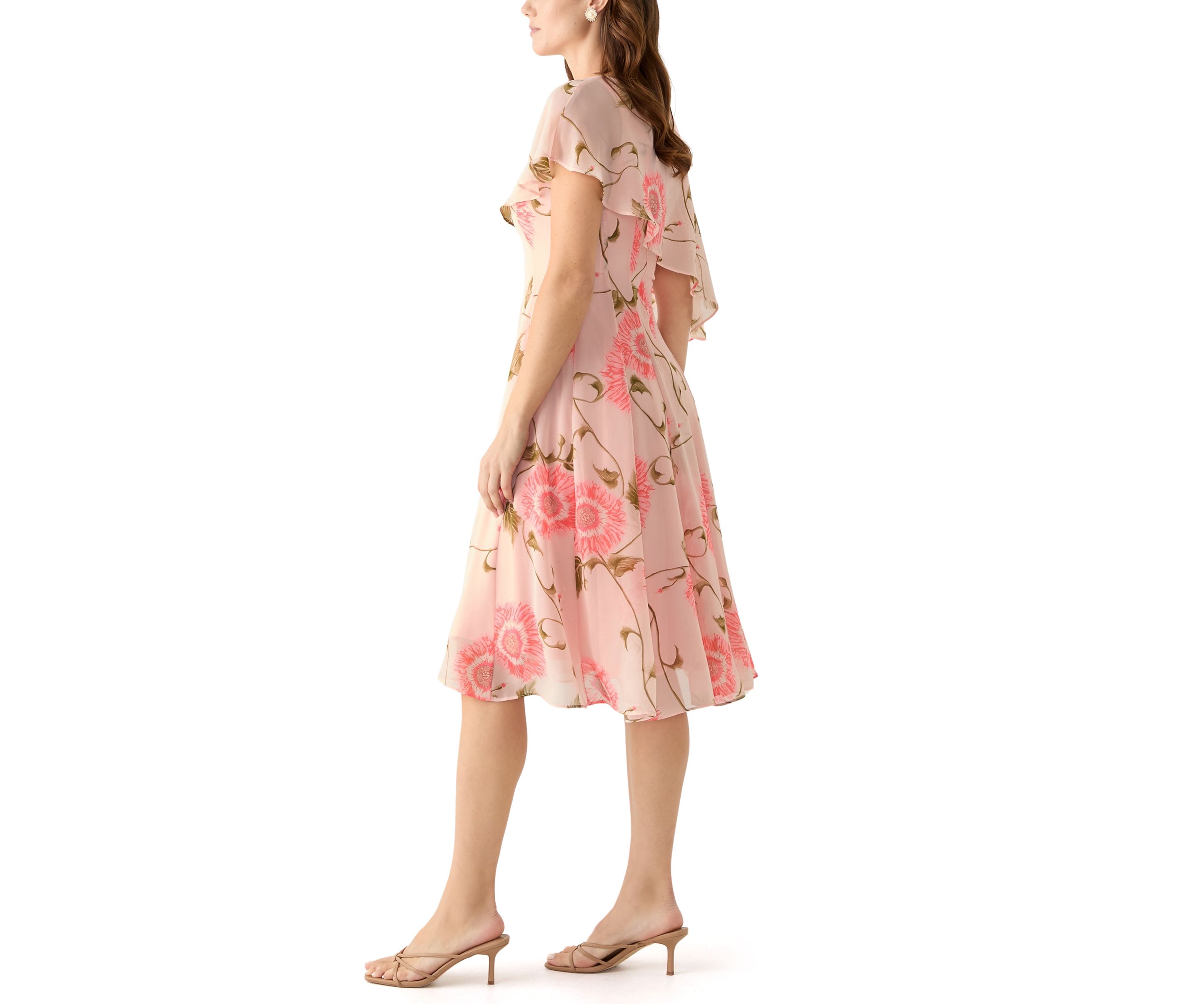 Womens Sleeveless Crew Neck Floral Print Dress