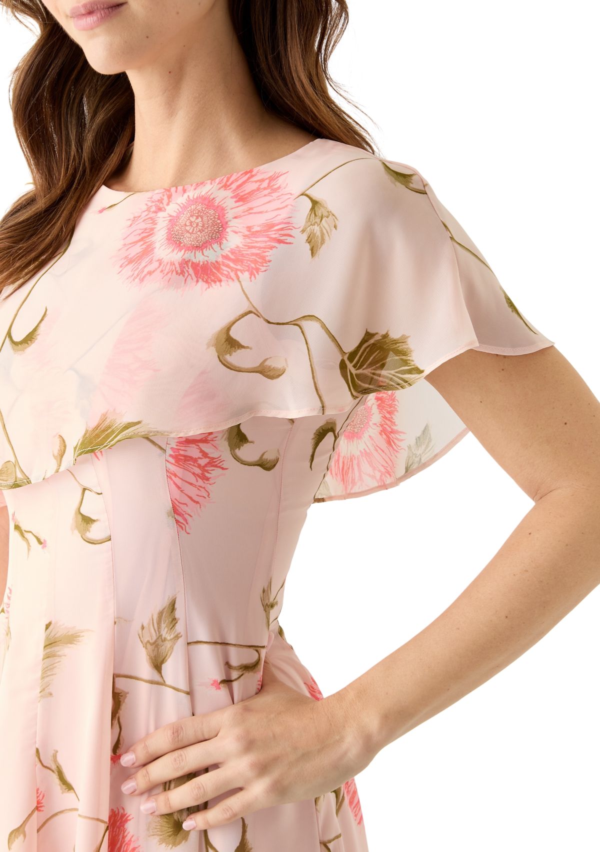Womens Sleeveless Crew Neck Floral Print Dress