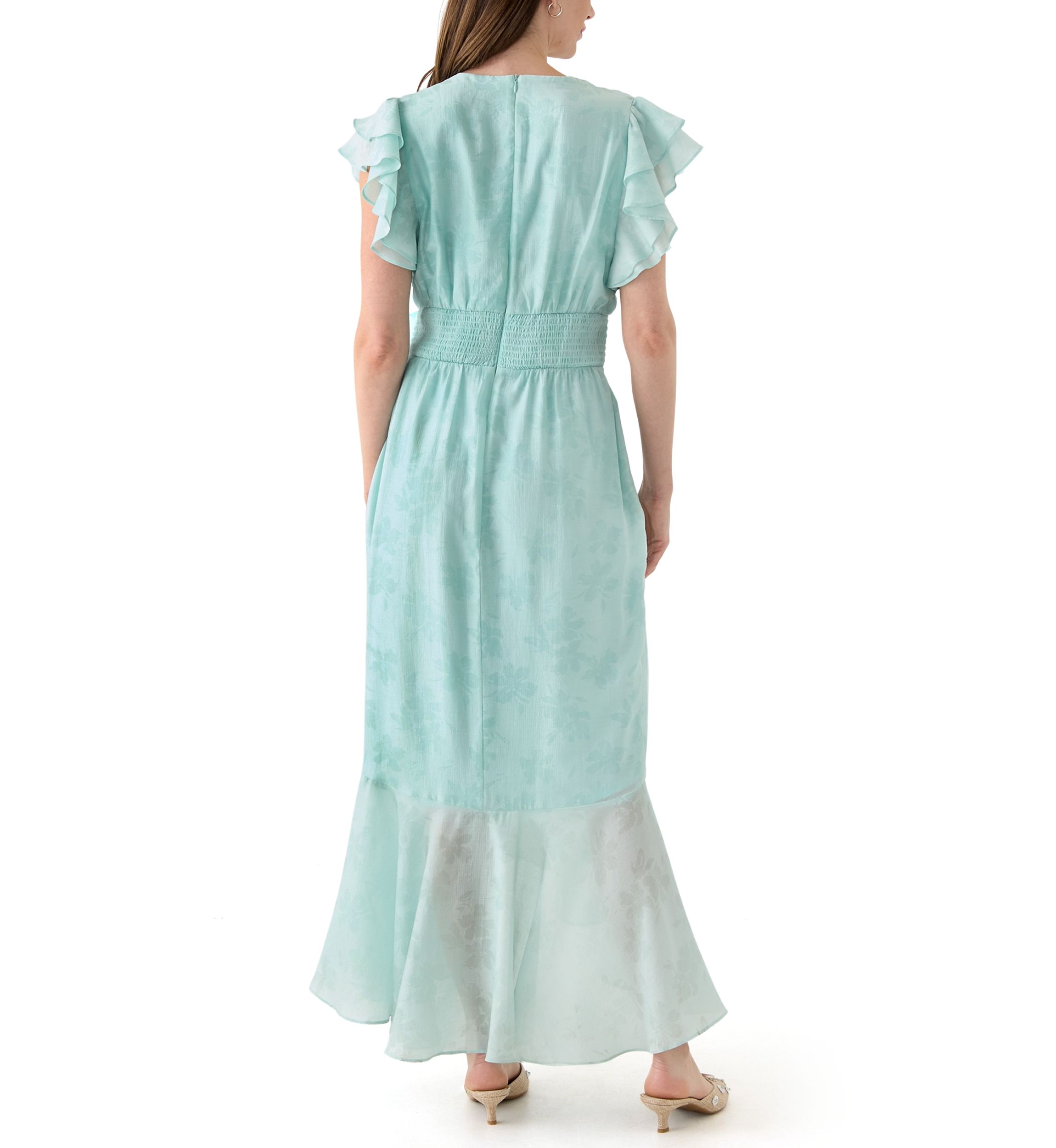 slim fit dress slacks Mac Duggal - Green Off The Shoulder Tea Length Dress main image 1