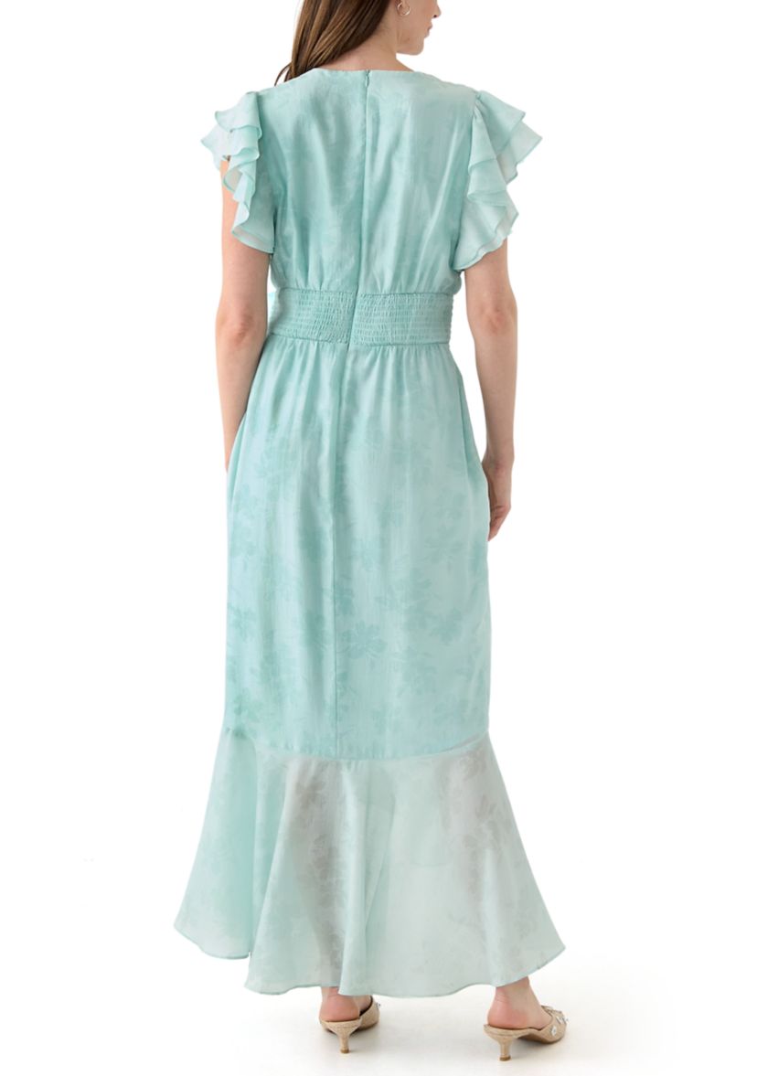 Womens Flutter Sleeve Floral Print Chiffon Dress