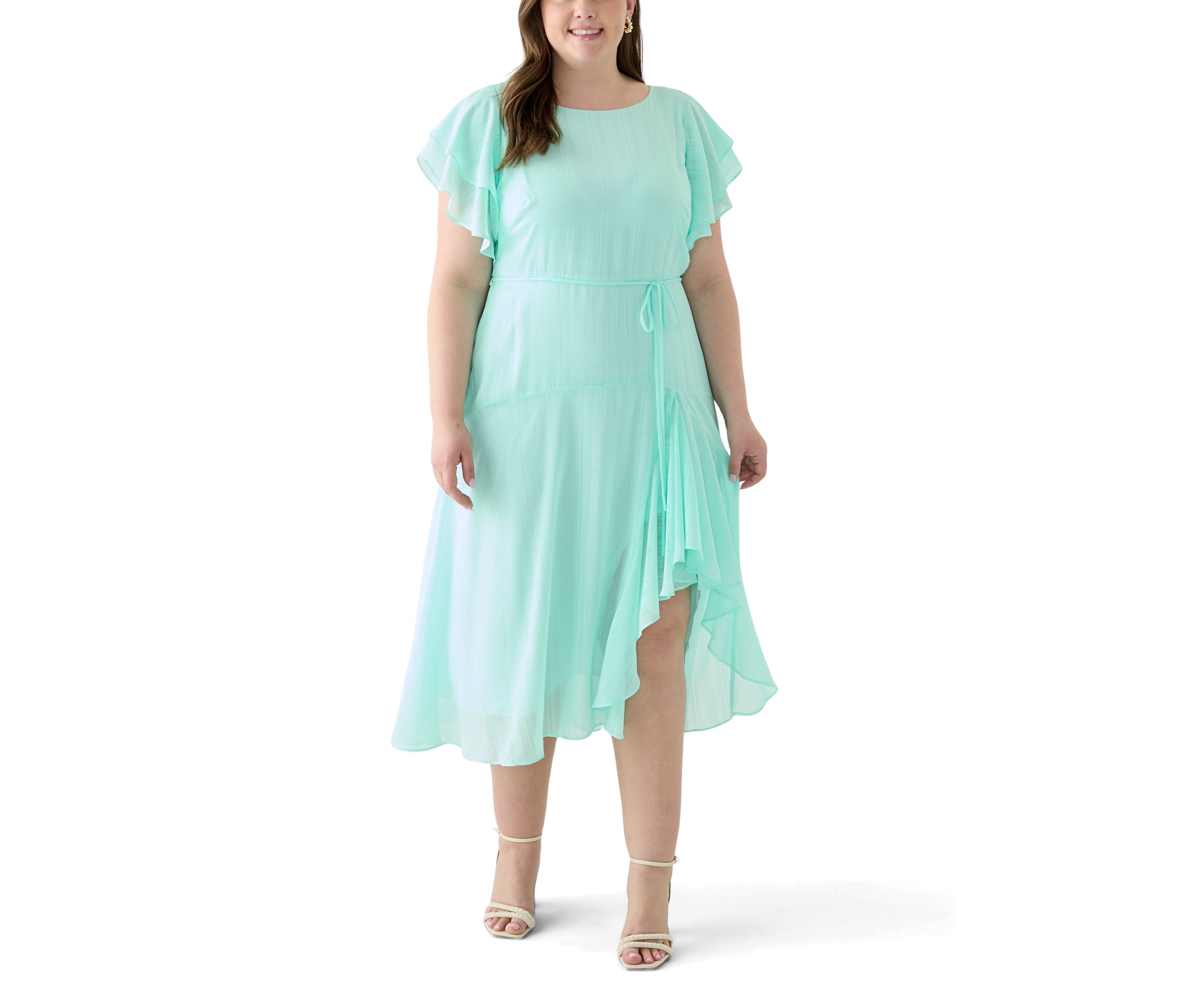 Plus Size Solid Chiffon Midi Dress