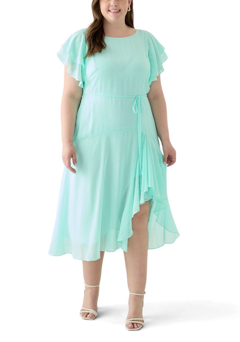 Plus Size Solid Chiffon Midi Dress