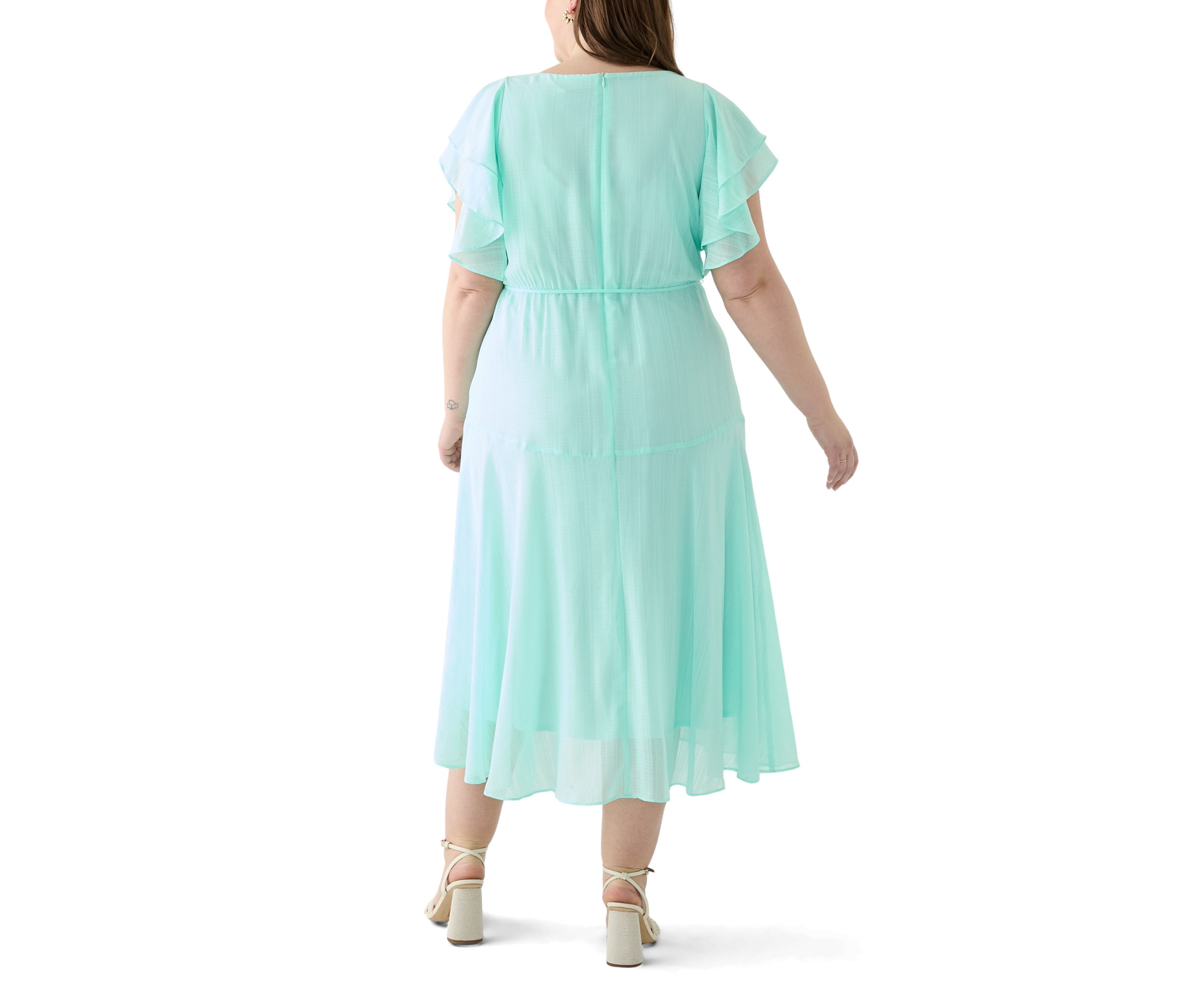 Plus Size Solid Chiffon Midi Dress