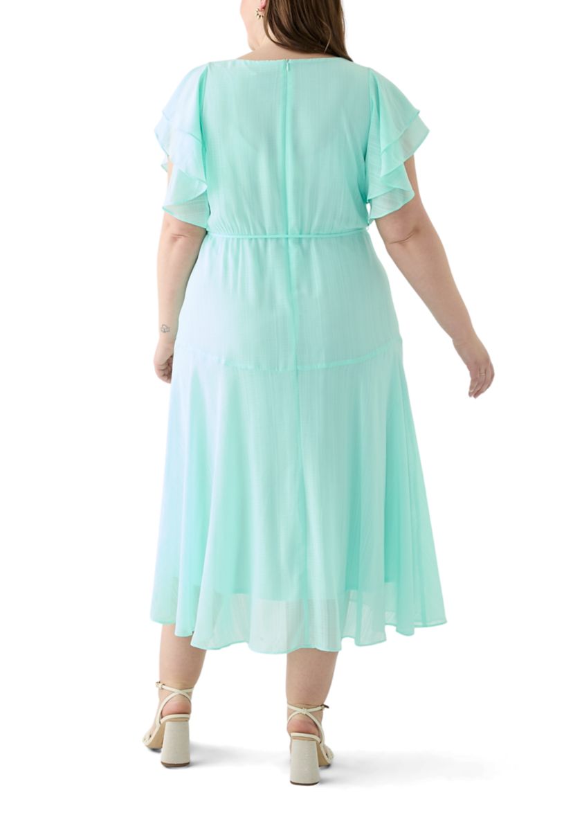 Plus Size Solid Chiffon Midi Dress