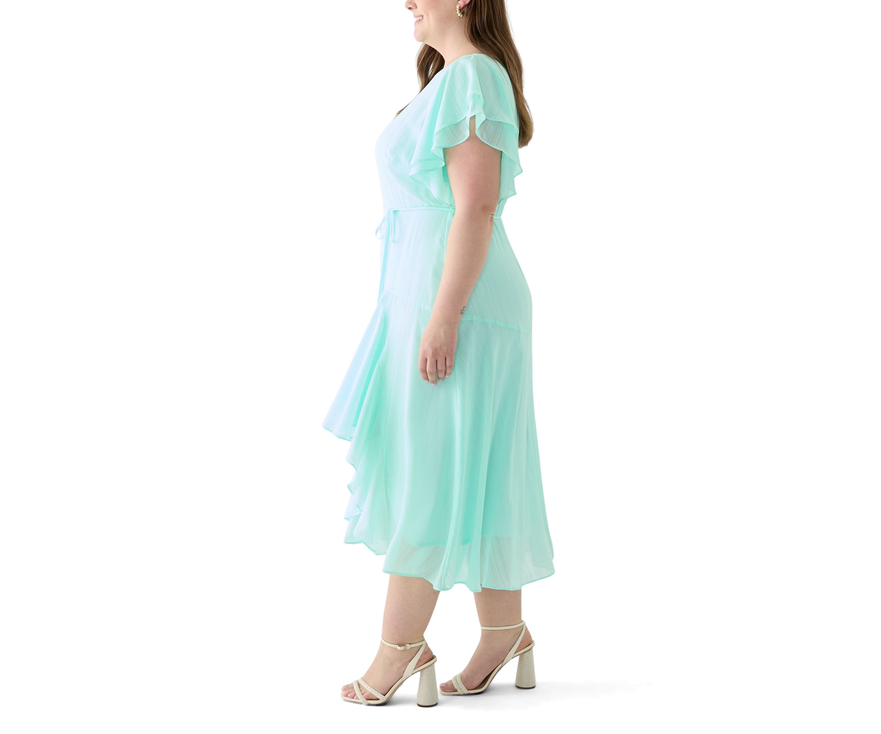 Plus Size Solid Chiffon Midi Dress