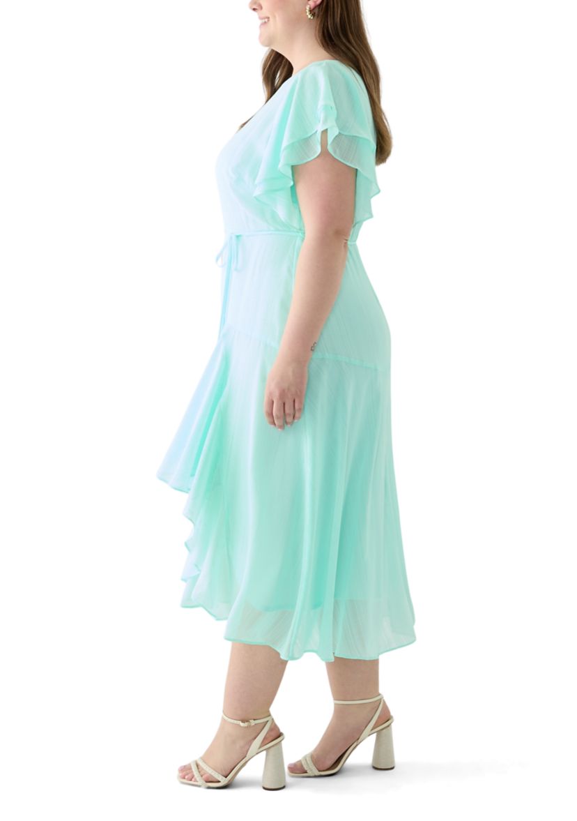 Plus Size Solid Chiffon Midi Dress