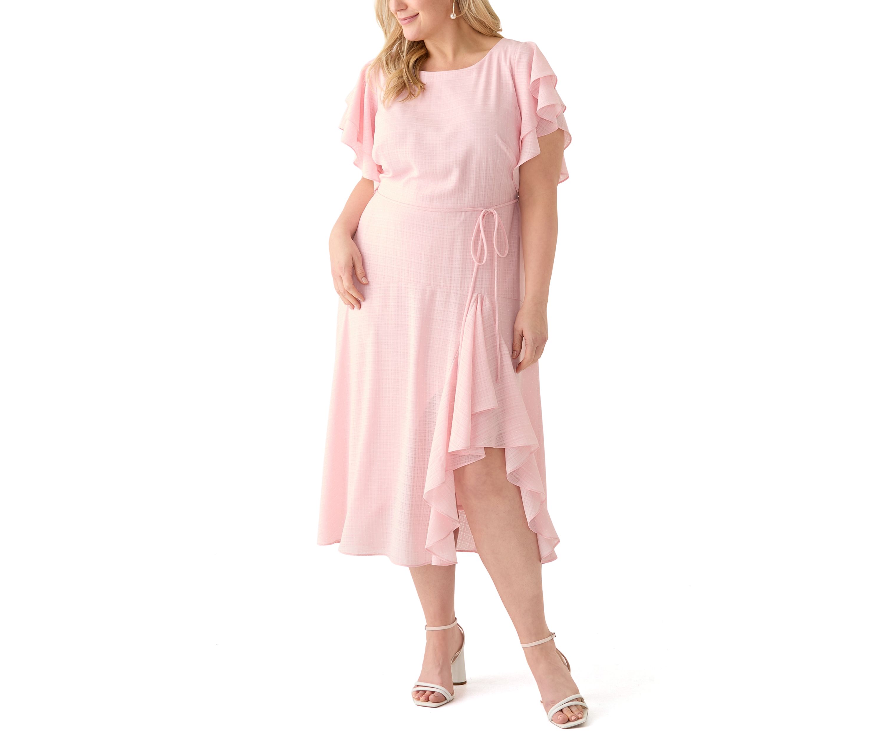 Plus Size Short Sleeve Crew Neck Dot Print Chiffon Dress