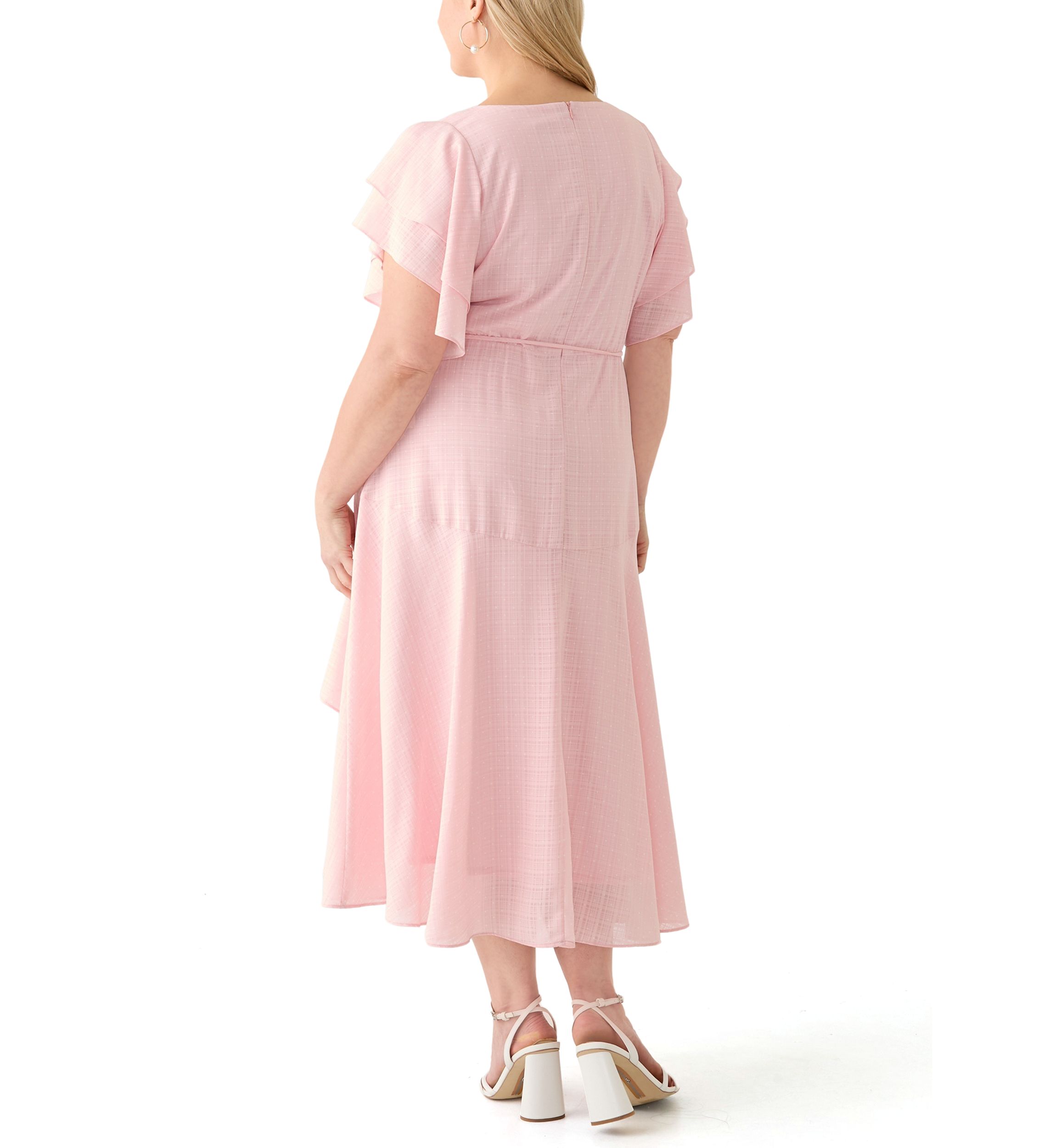 Plus Size Short Sleeve Crew Neck Dot Print Chiffon Dress