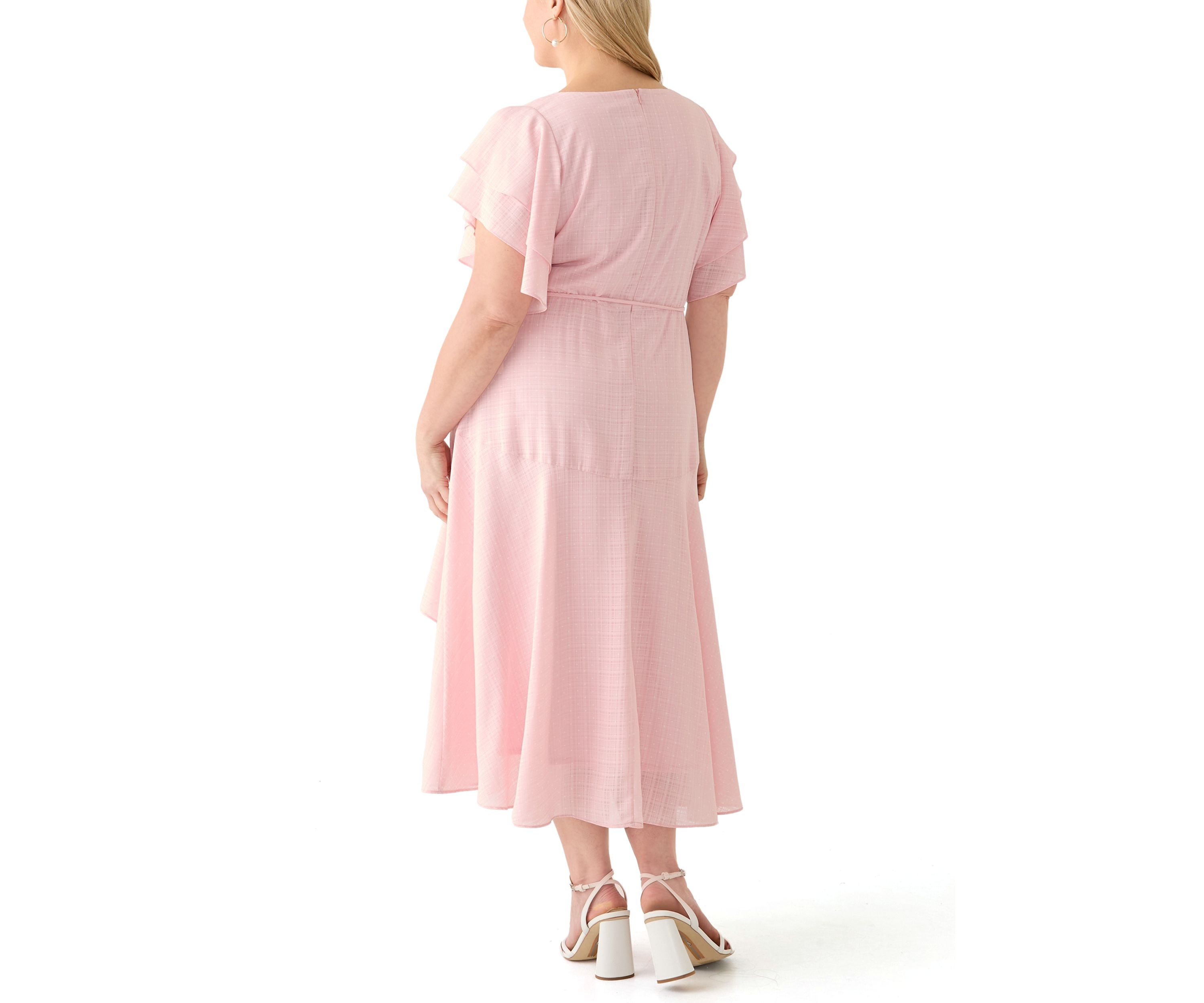 Plus Size Short Sleeve Crew Neck Dot Print Chiffon Dress