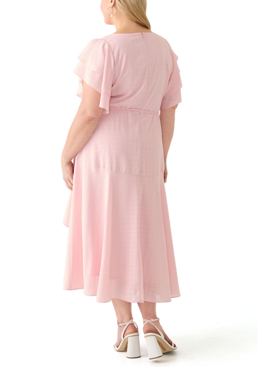 Plus Size Short Sleeve Crew Neck Dot Print Chiffon Dress