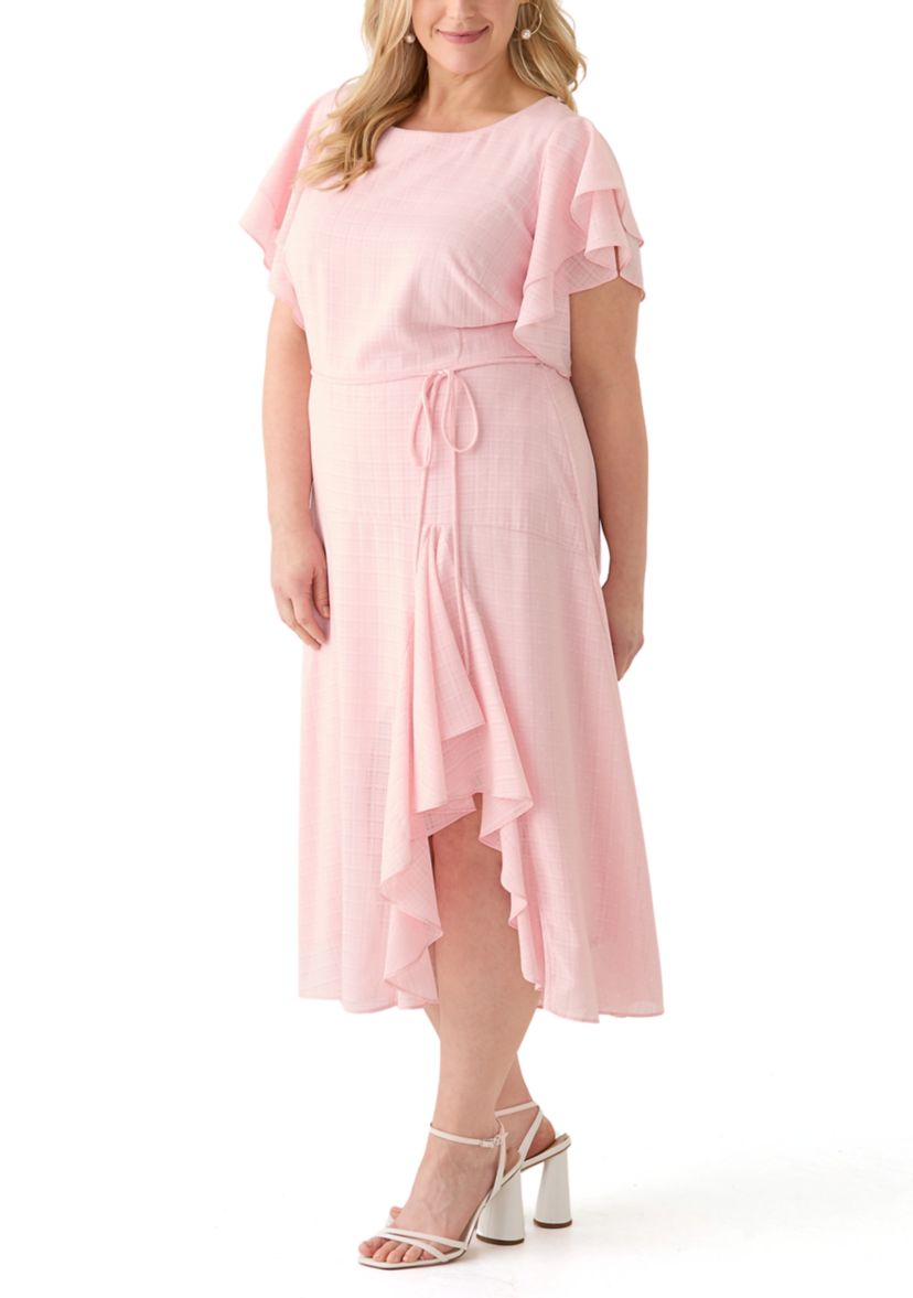 Plus Size Short Sleeve Crew Neck Dot Print Chiffon Dress